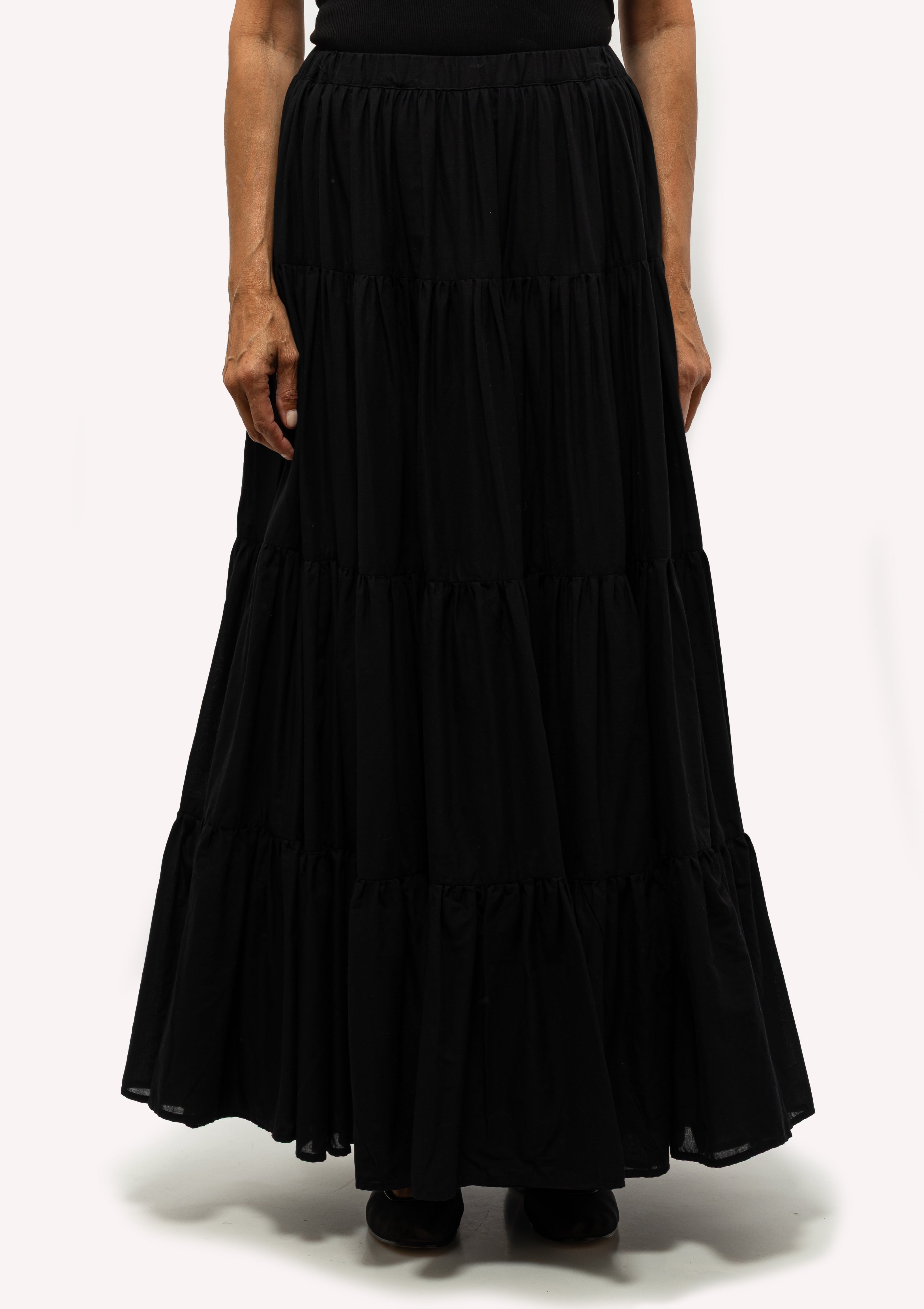 Shirred Ruffle Tiered Skirt | Black