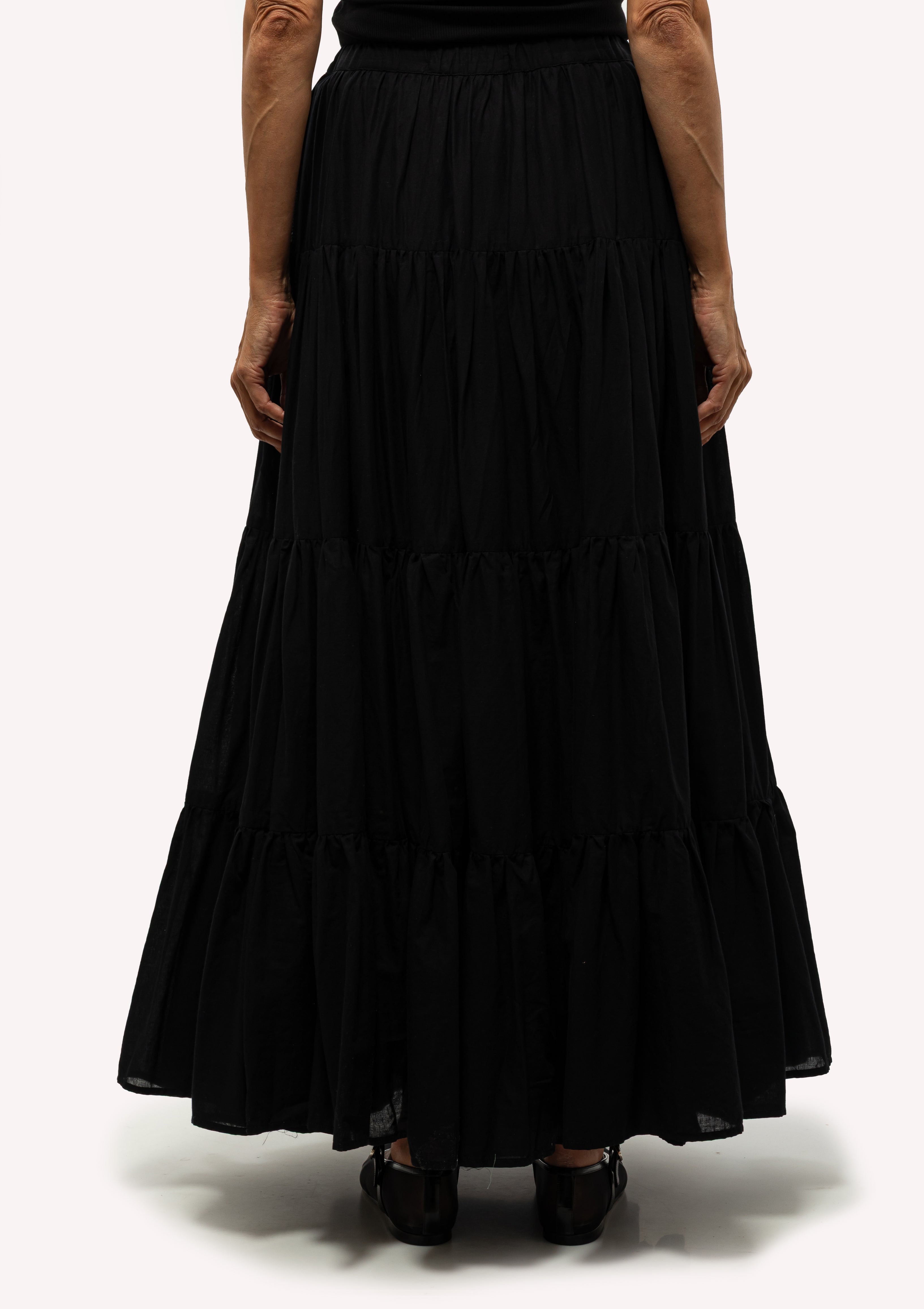 Shirred Ruffle Tiered Skirt | Black
