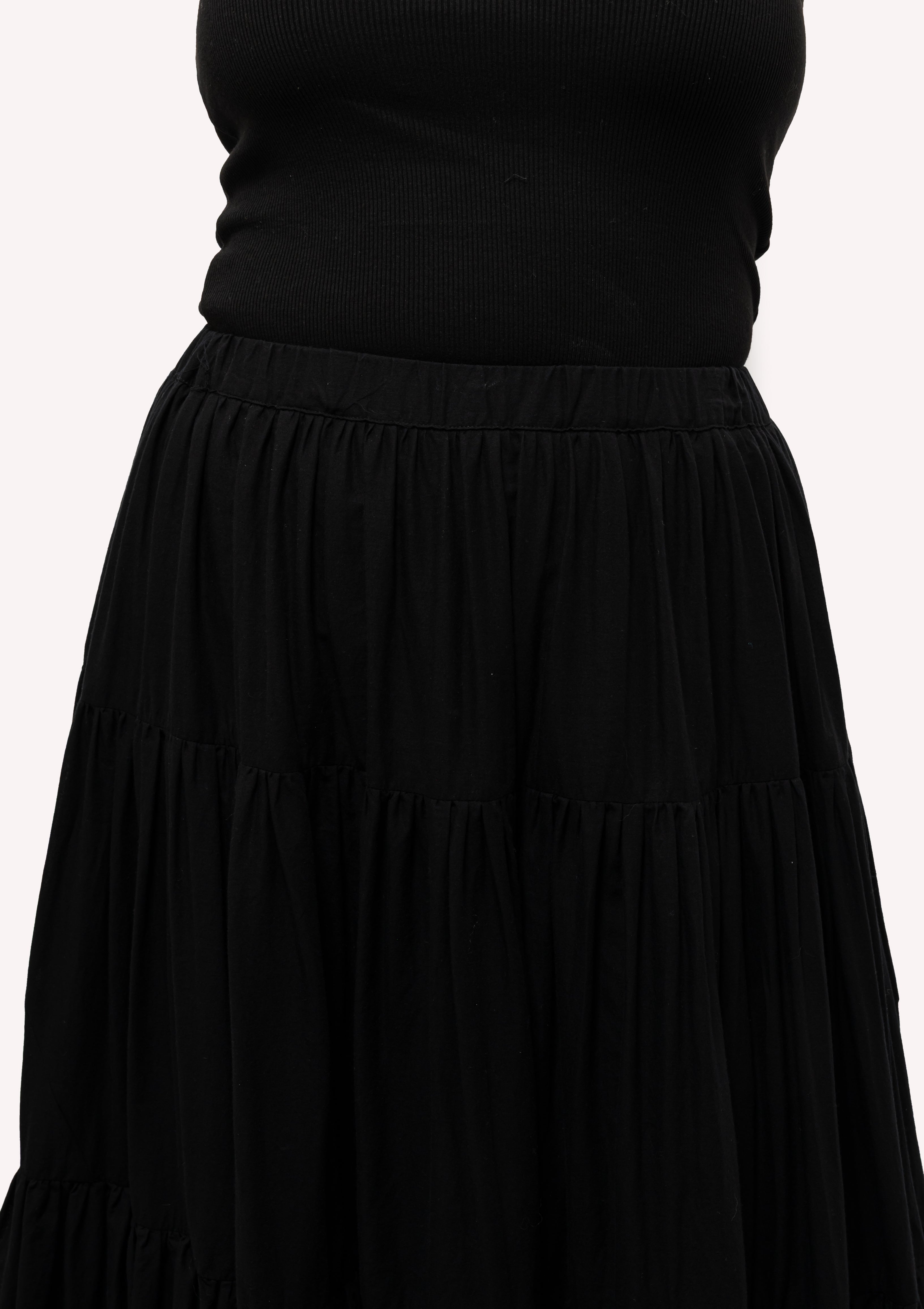 Shirred Ruffle Tiered Skirt | Black