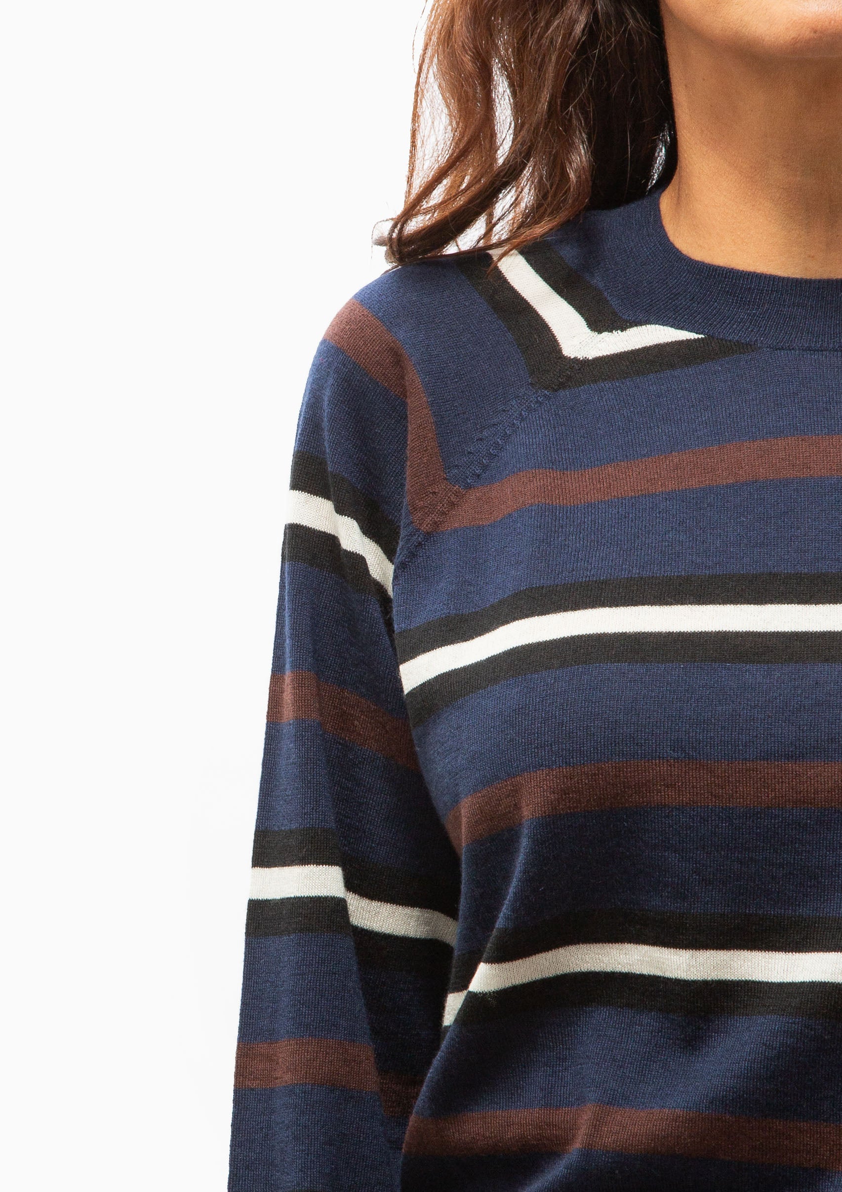 Striped Cashmere Raglan Sweater | Navy/Brown