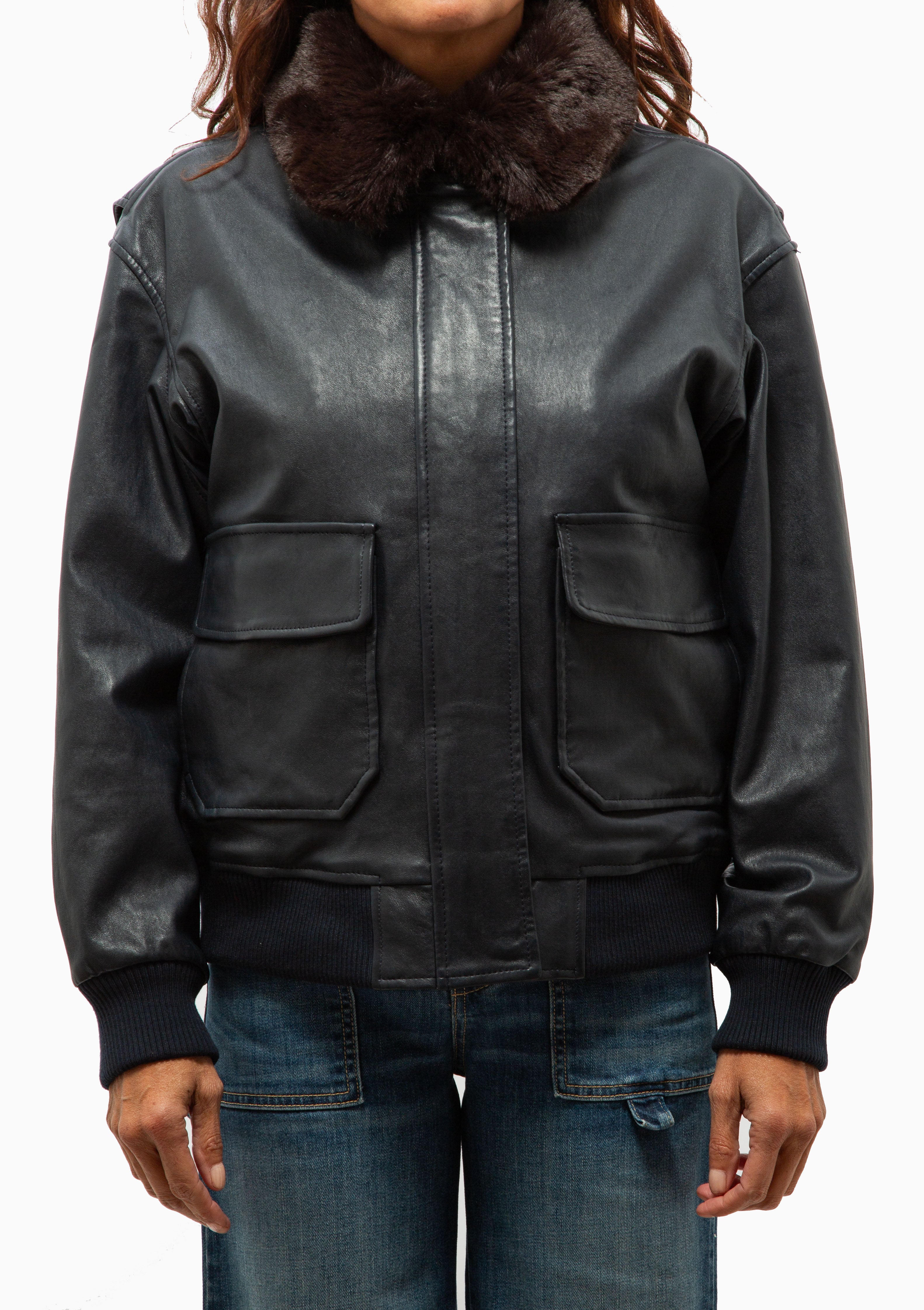 Vintage Aviator With Fur Collar | Midnight