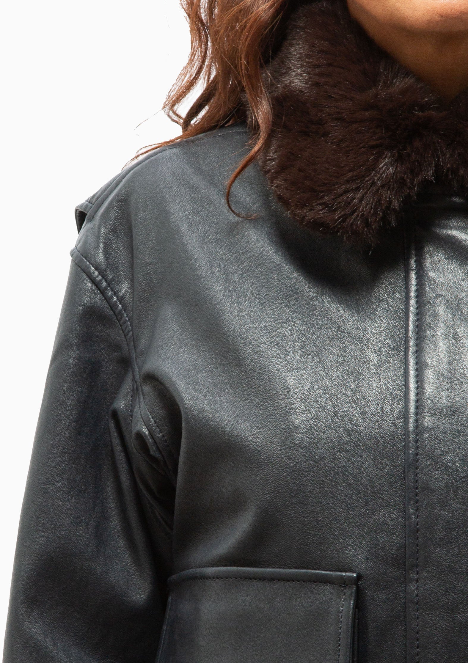 Vintage Aviator With Fur Collar | Midnight