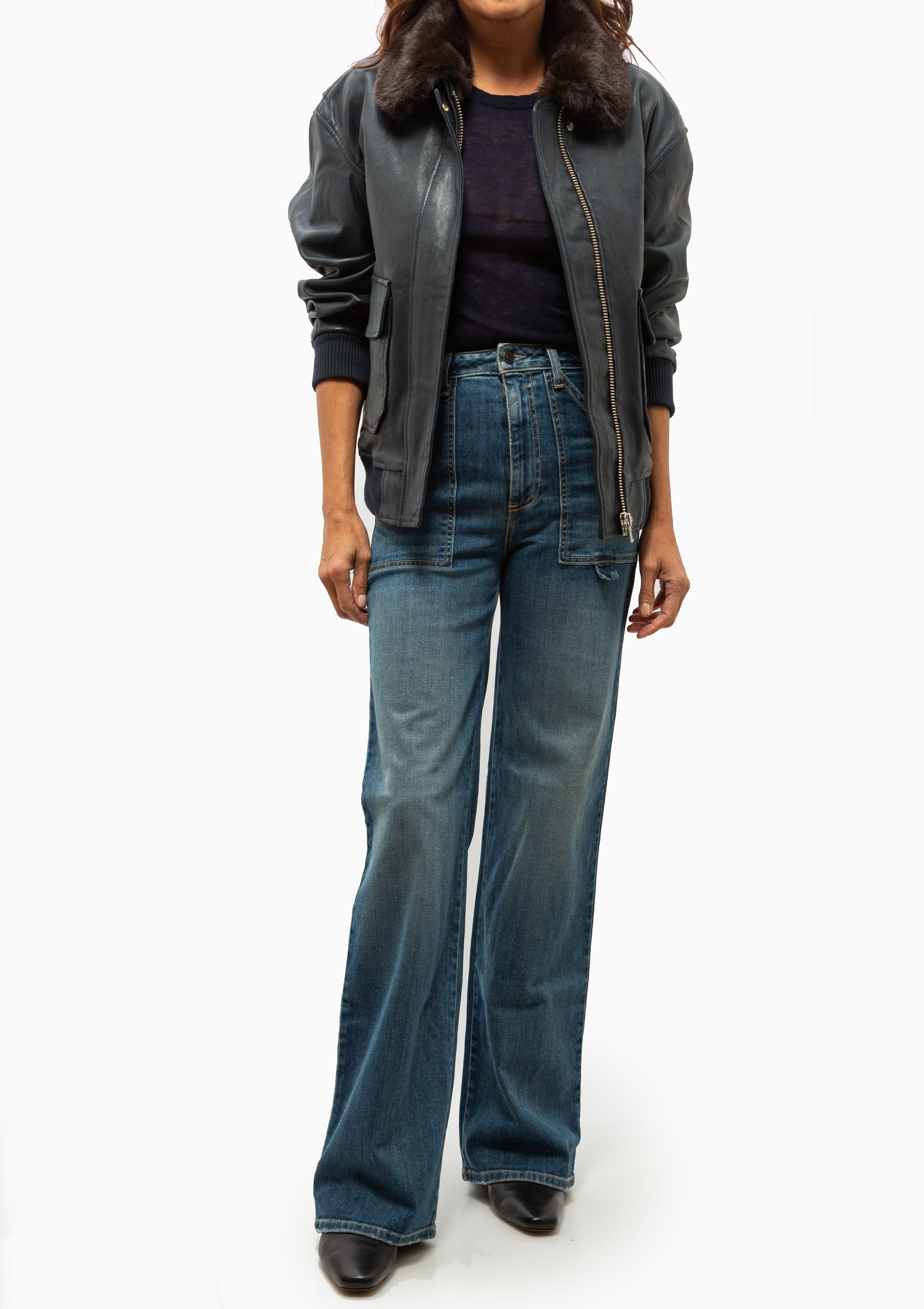 Vintage Aviator With Fur Collar | Midnight