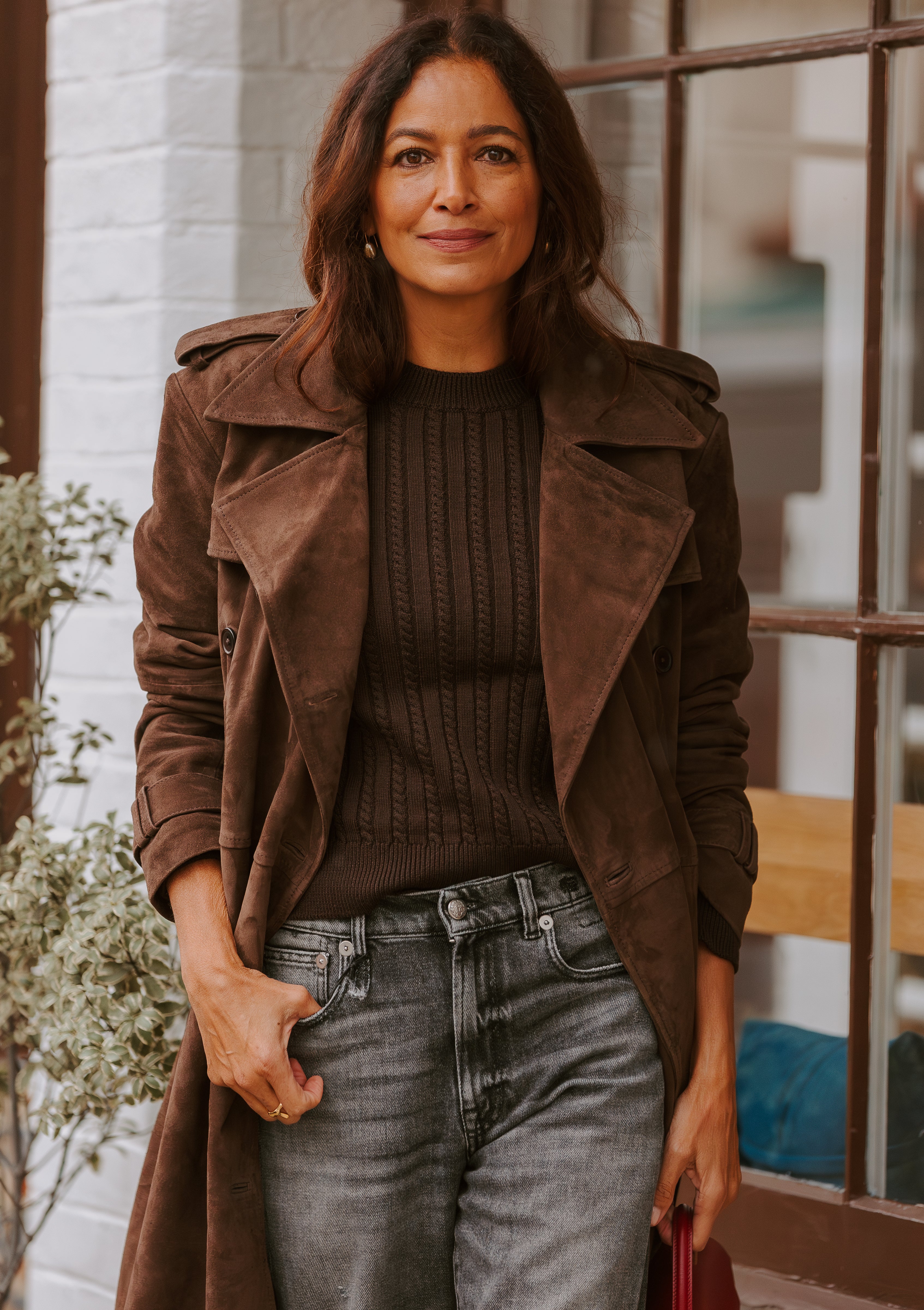 Crewneck Sweater With Gold Buttons | Brown