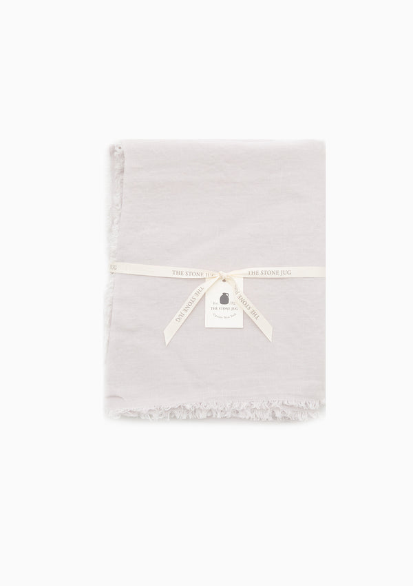 Silver 100% Stone Washed Linen Tablecloth With Fringe | 70" x 70"