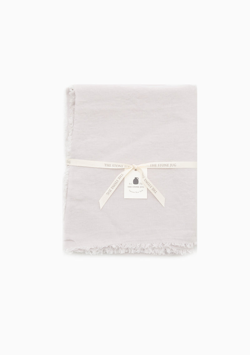 Silver 100% Stone Washed Linen Tablecloth With Fringe | 70" x 70"