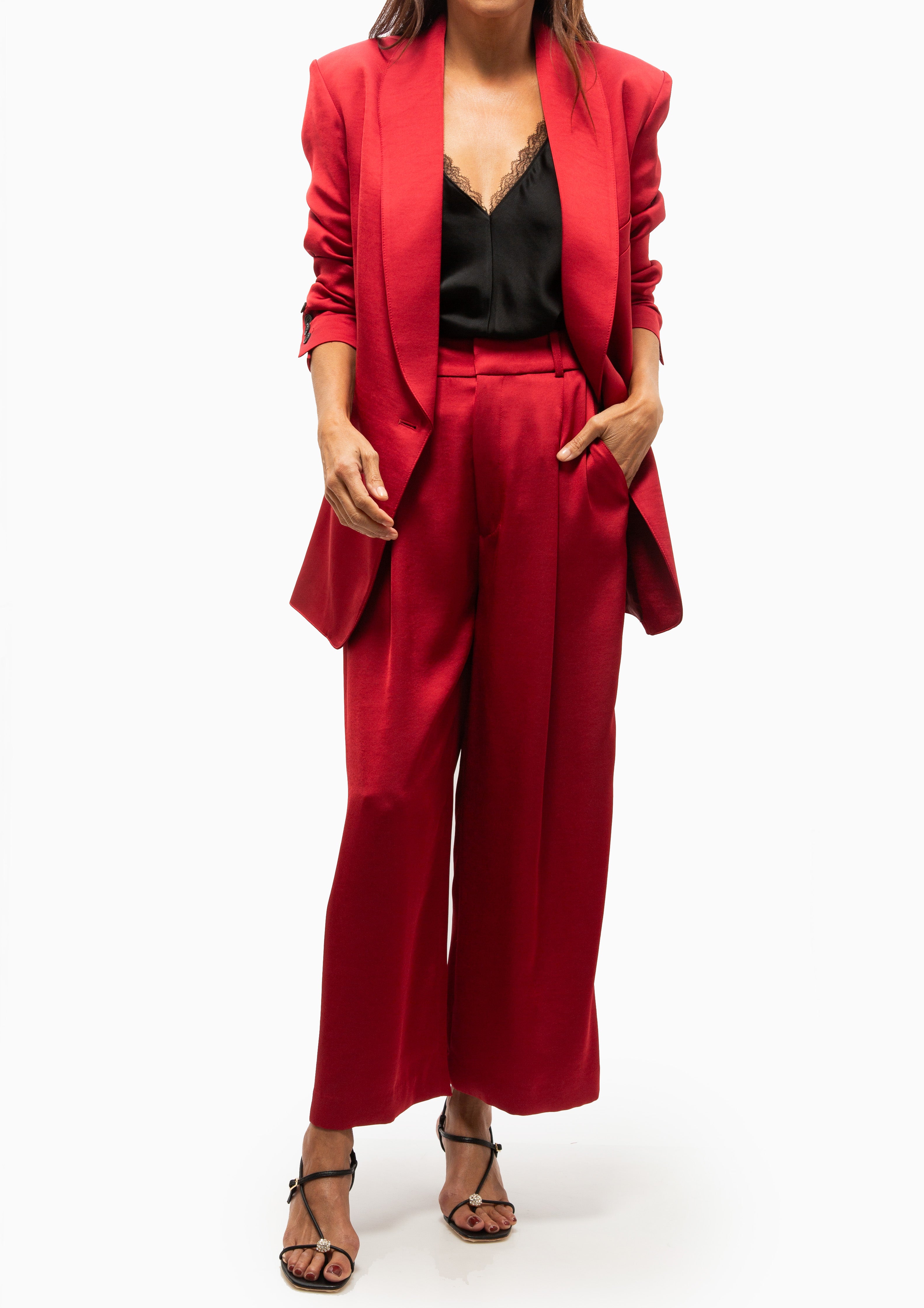 Cropped Pleated Trouser | Crimson