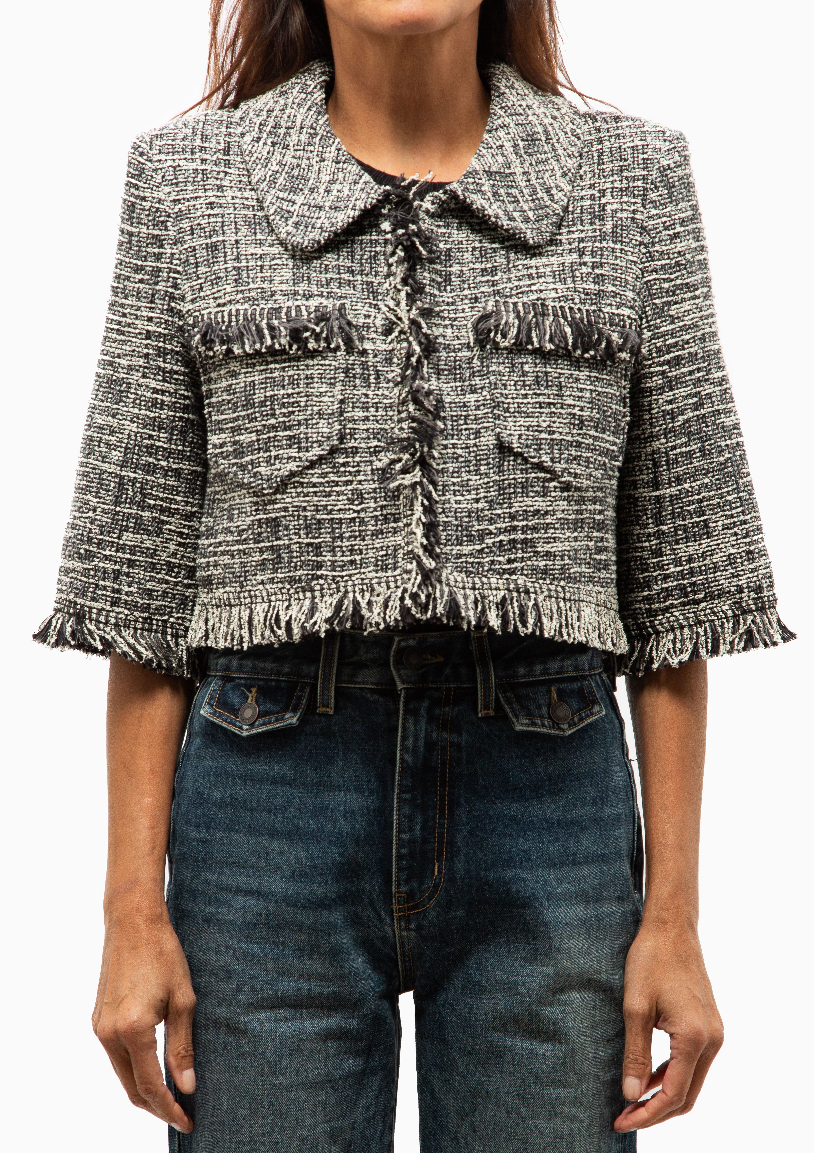 Cropped Sleeve Mini Jacket | Pepper Tweed