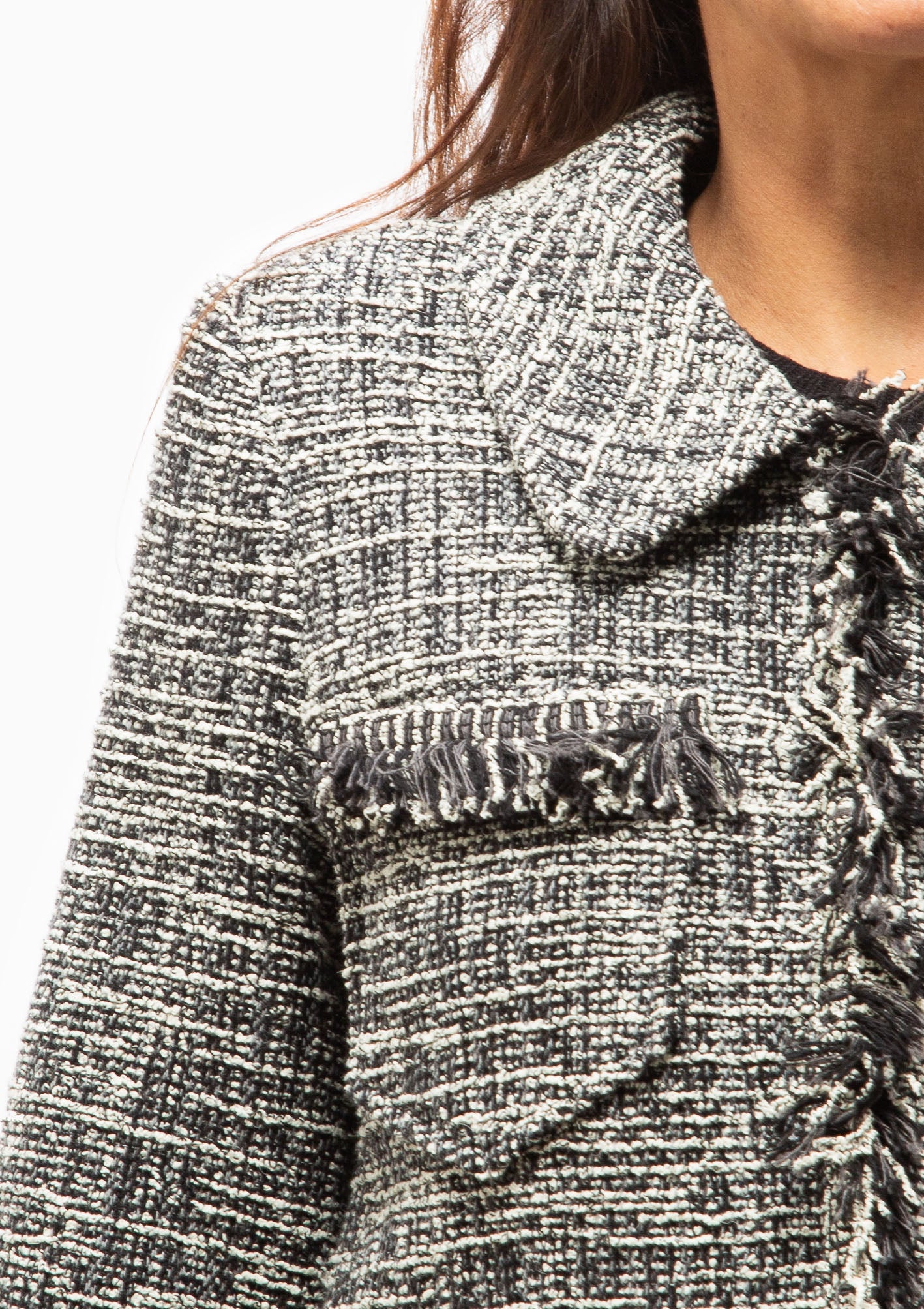 Cropped Sleeve Mini Jacket | Pepper Tweed