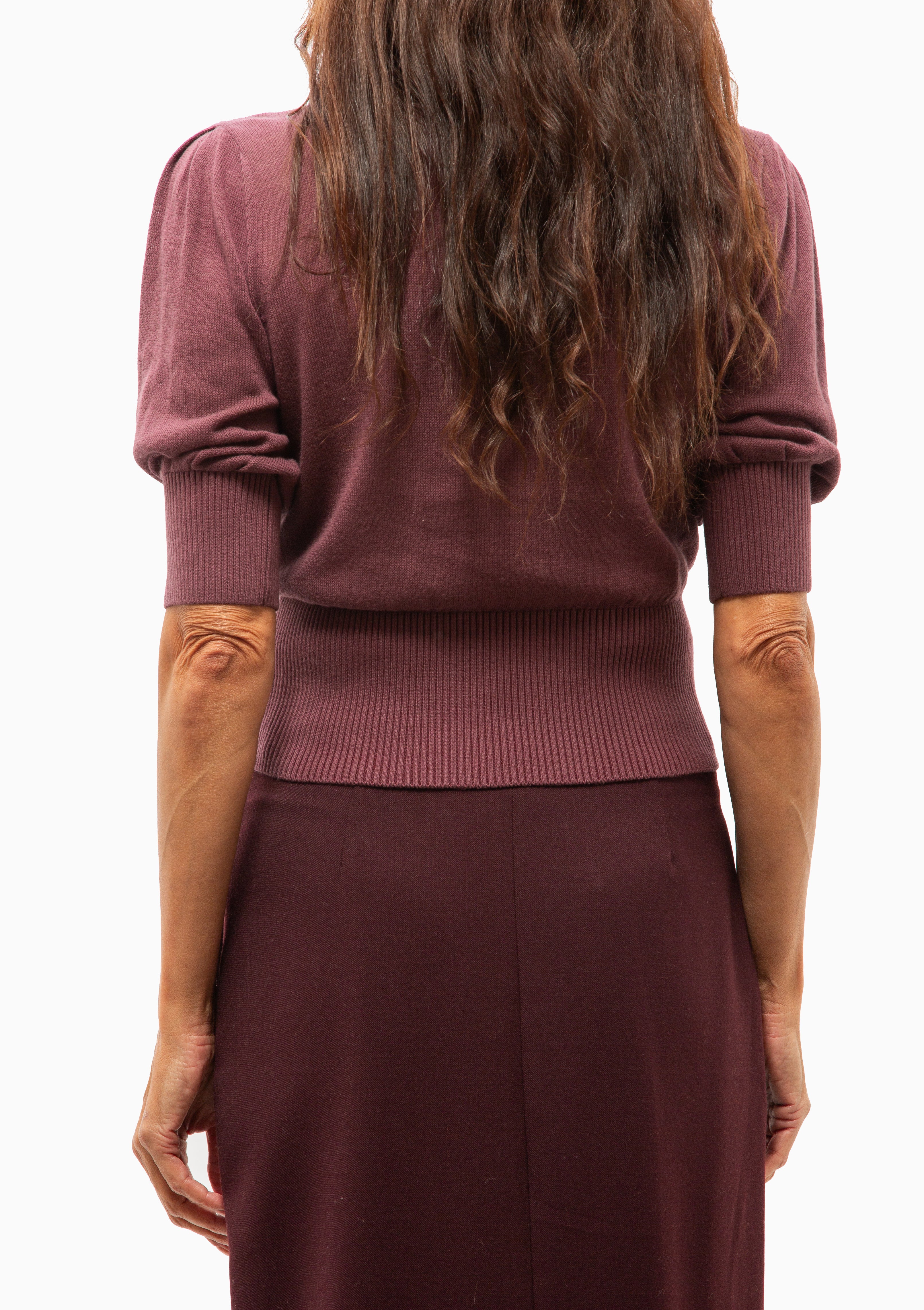 Cropped Pouf Sleeve Sweater | Dusty Plum