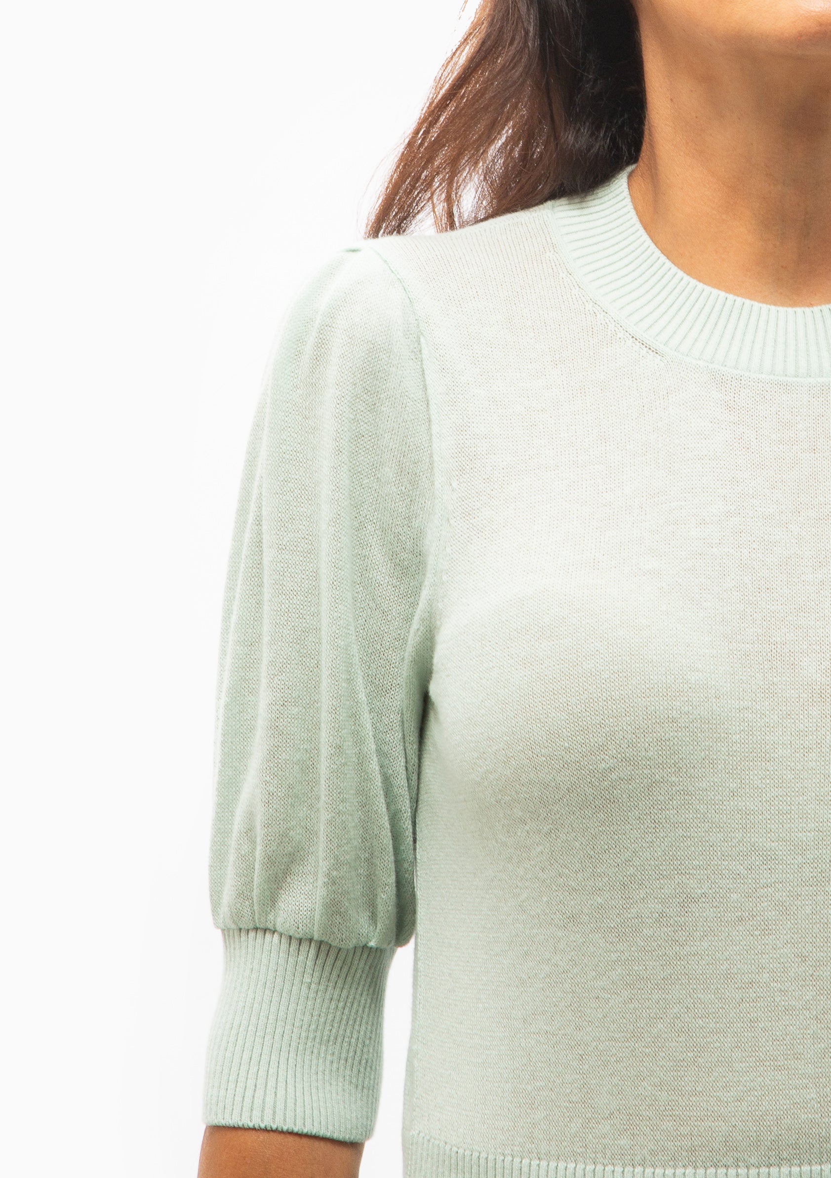 Cropped Pouf Sleeve Sweater | Aqua