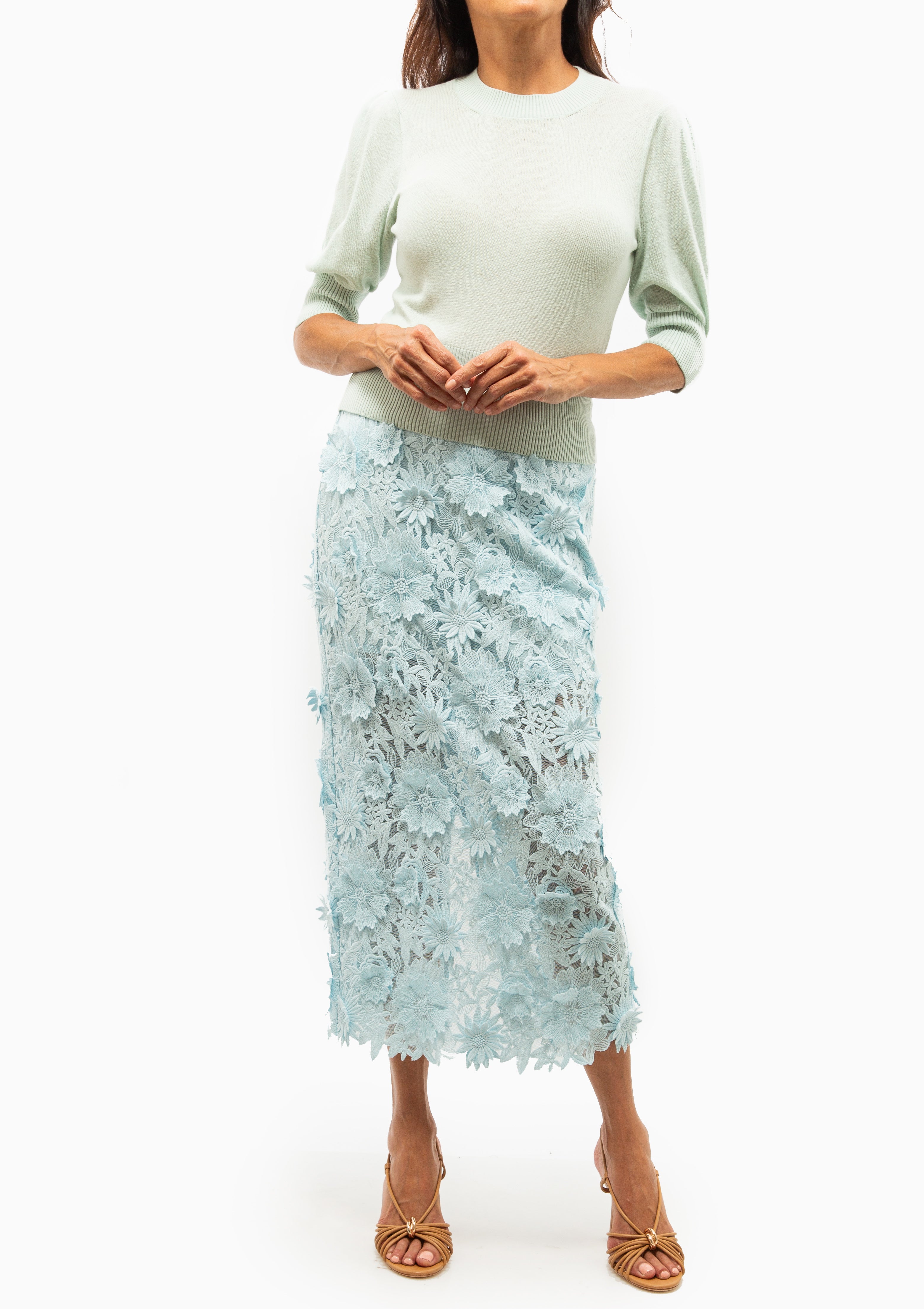 Cropped Pouf Sleeve Sweater | Aqua