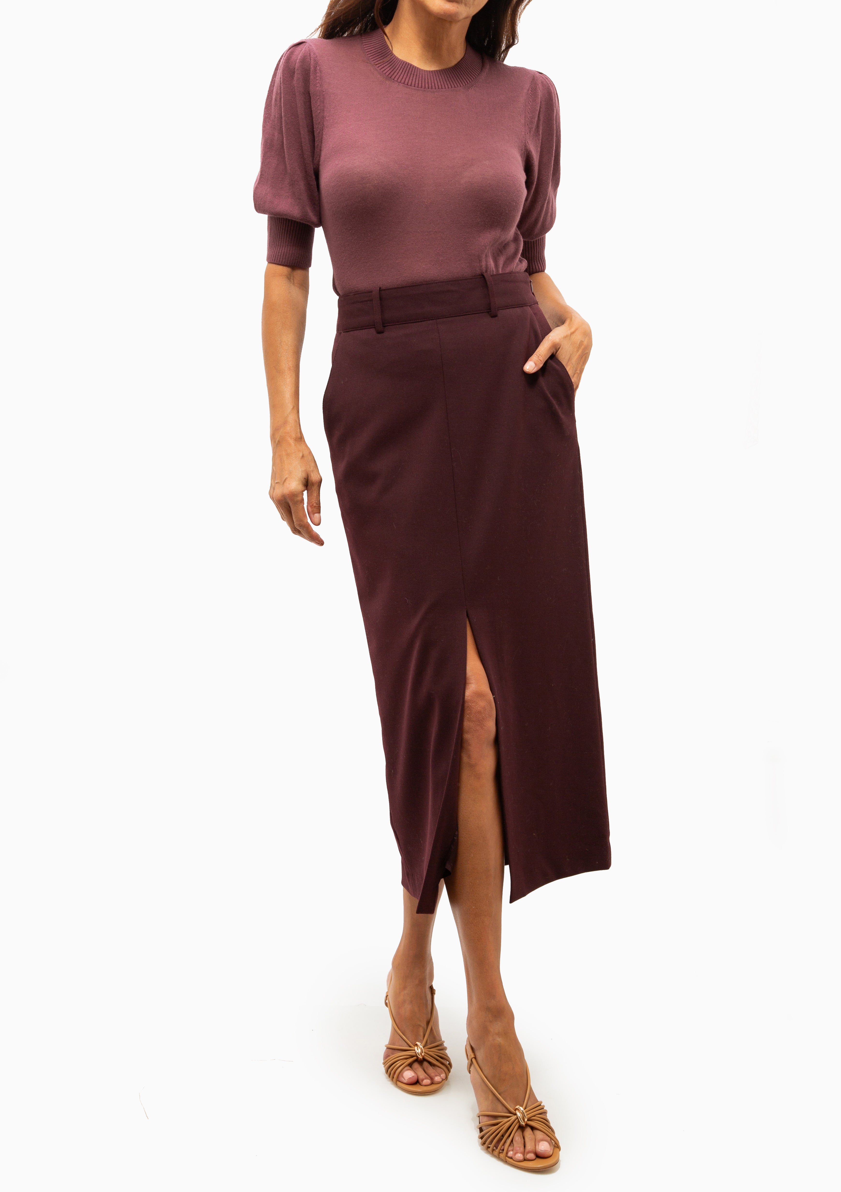 Smythe | Cropped Pouf Sleeve Sweater | Dusty Plum