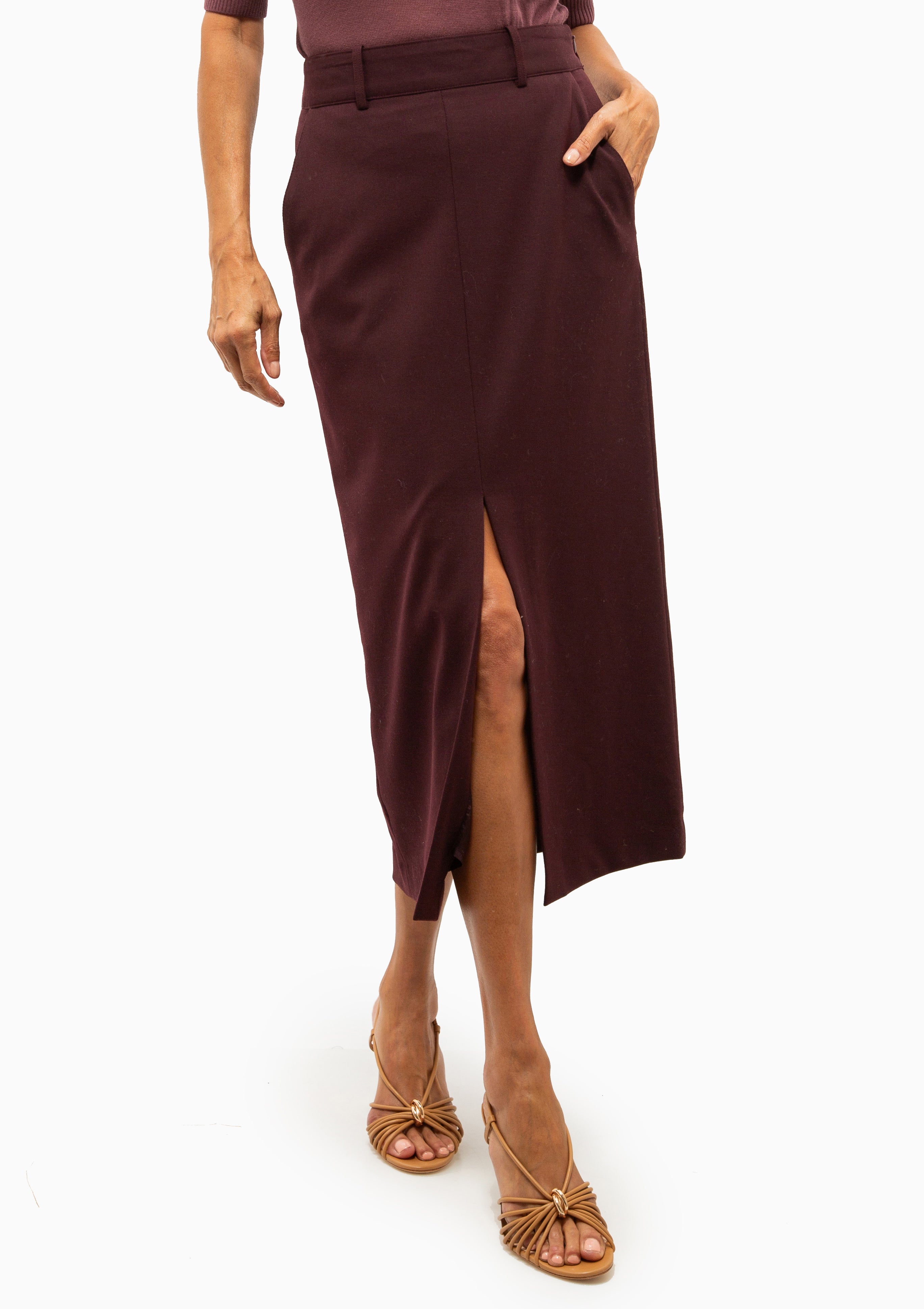 Front Slit Trouser Skirt | Plum
