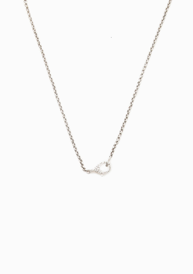 Small Link Chain Pave Diamond Clasp Necklace 24" | Sterling Silver