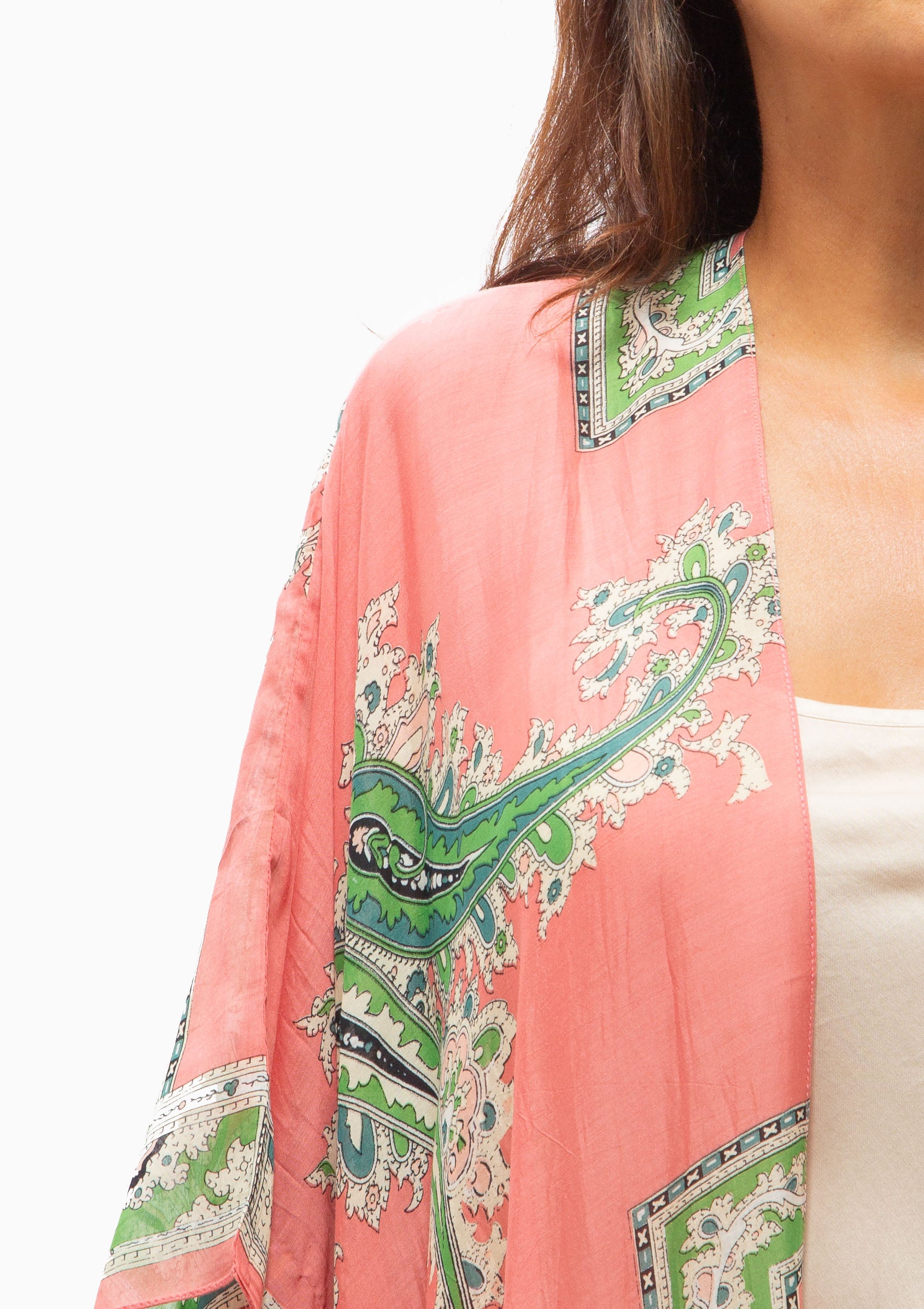 Handkerchief Print Long Kimono | Coral