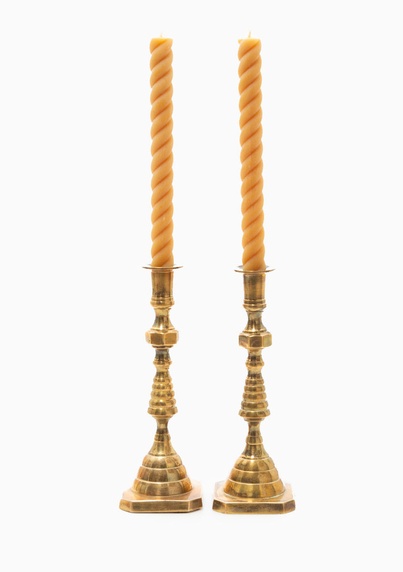 Vintage Victorian Beehive Candlestick Pair | 10"