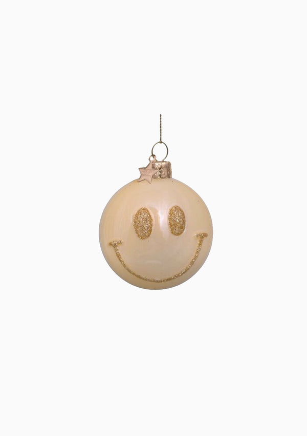 Yellow Smiley Glass Ornament