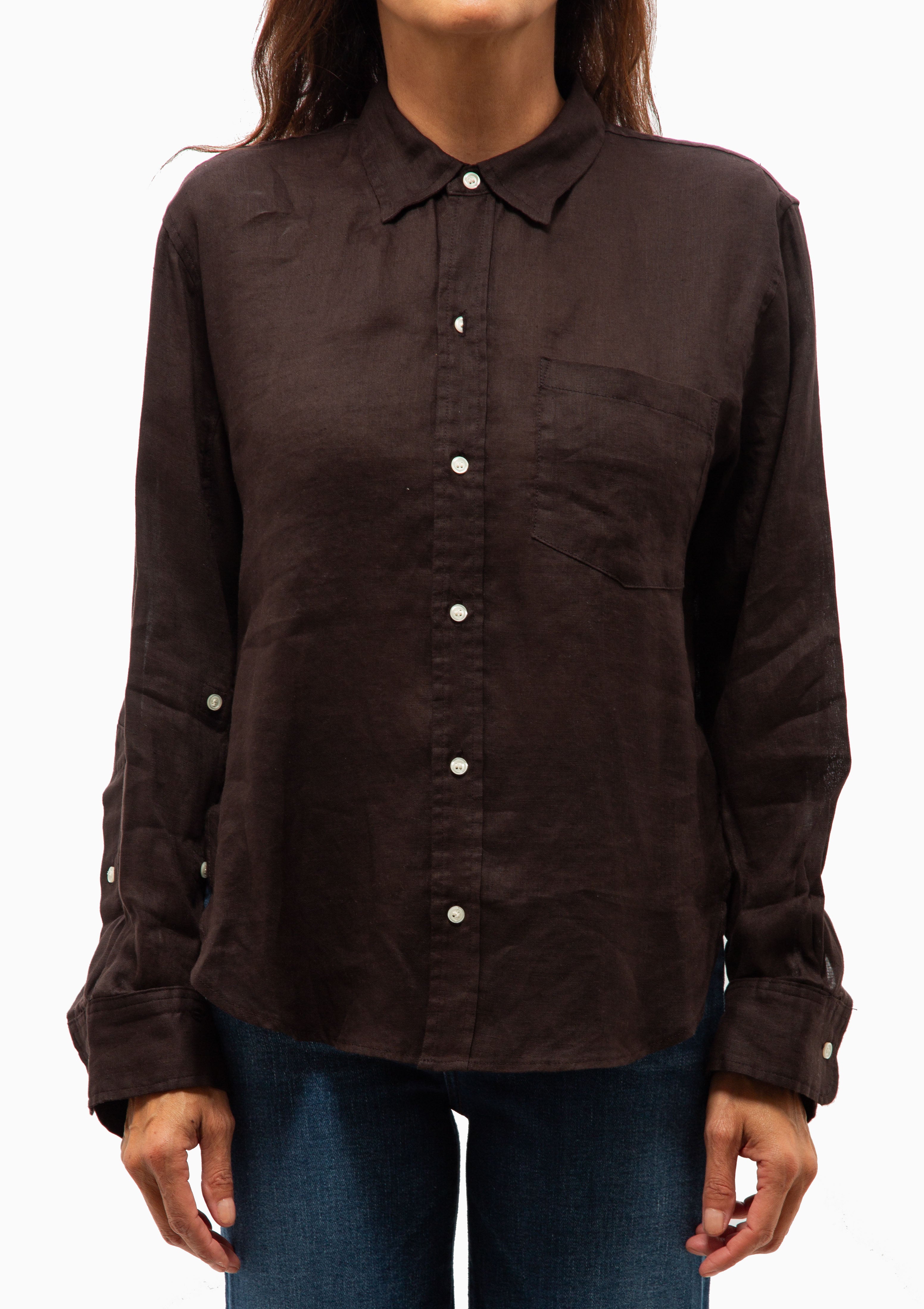 Kayla Shrunken Linen Shirt | Chocolate