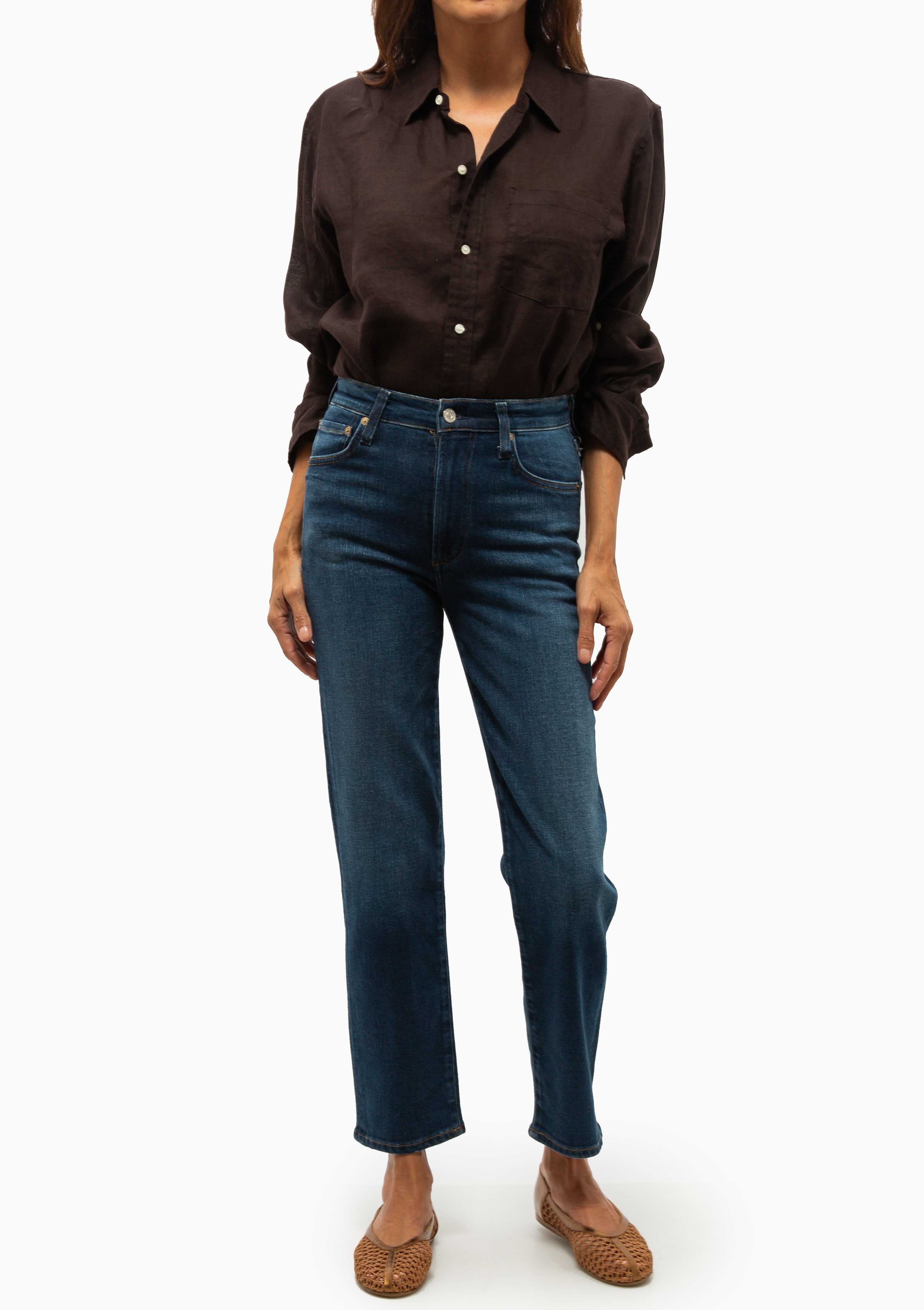 Kayla Shrunken Linen Shirt | Chocolate