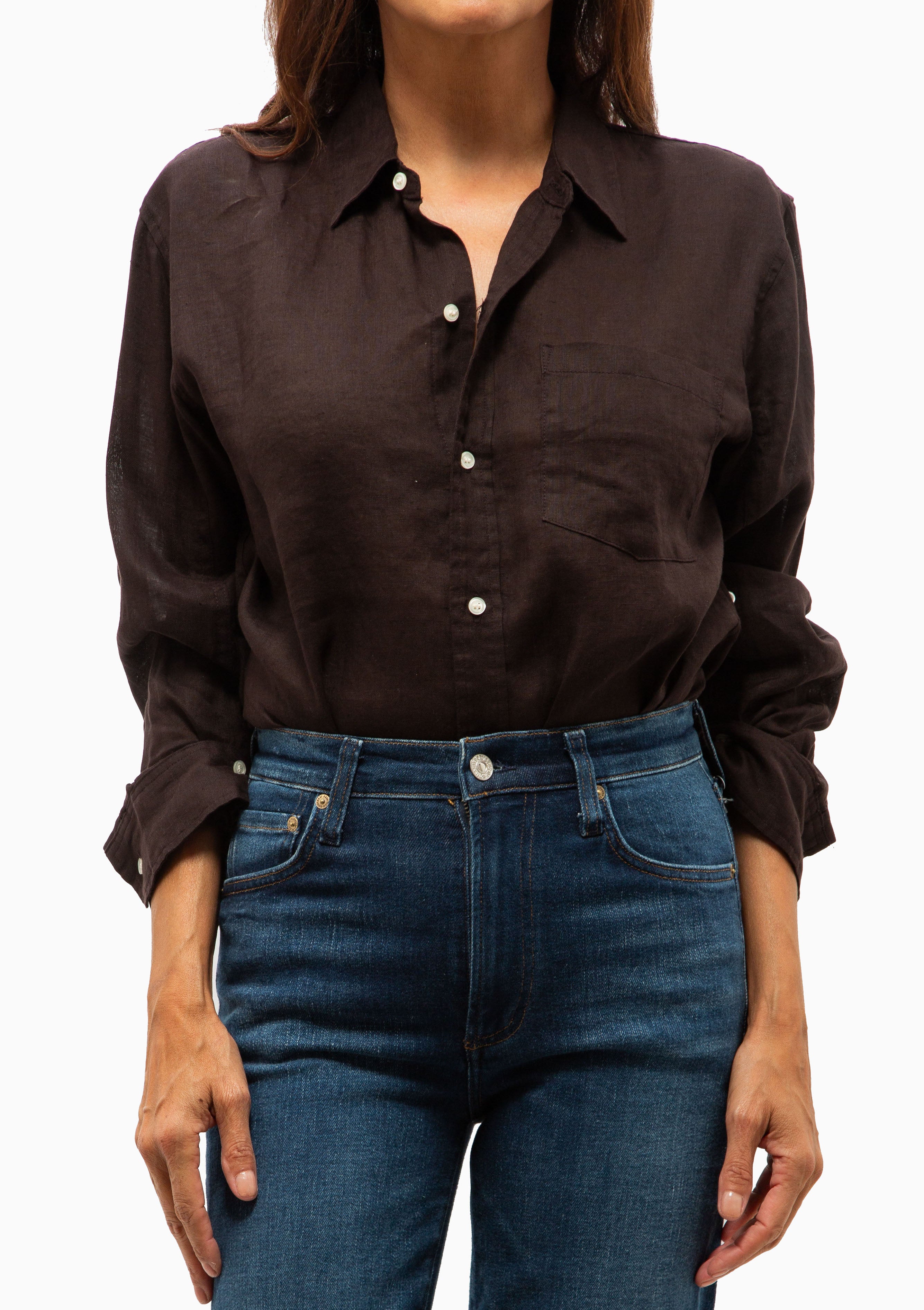Kayla Shrunken Linen Shirt | Chocolate