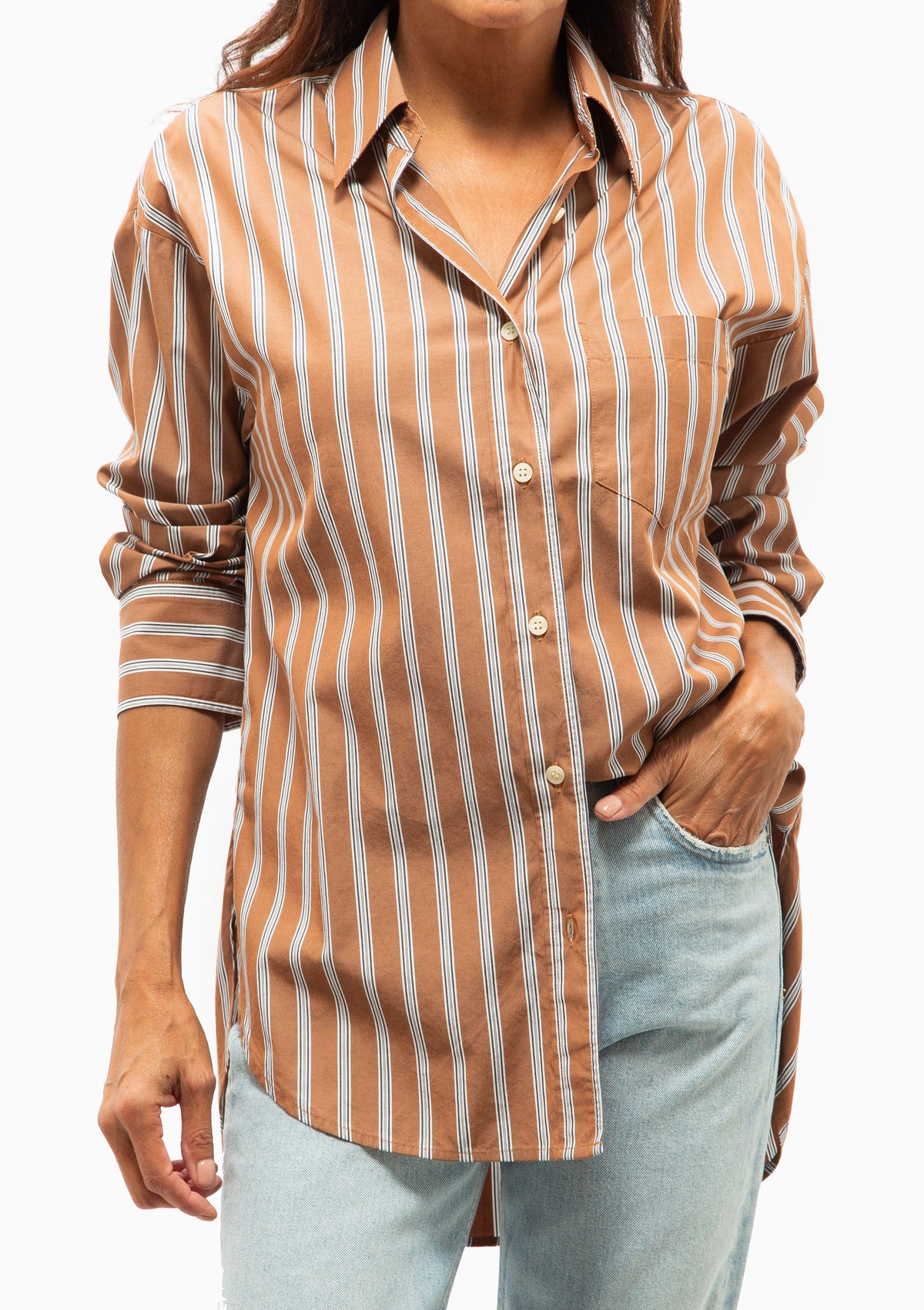 Thea Boyfriend Japanese Poplin Shirt | Copper Stripe