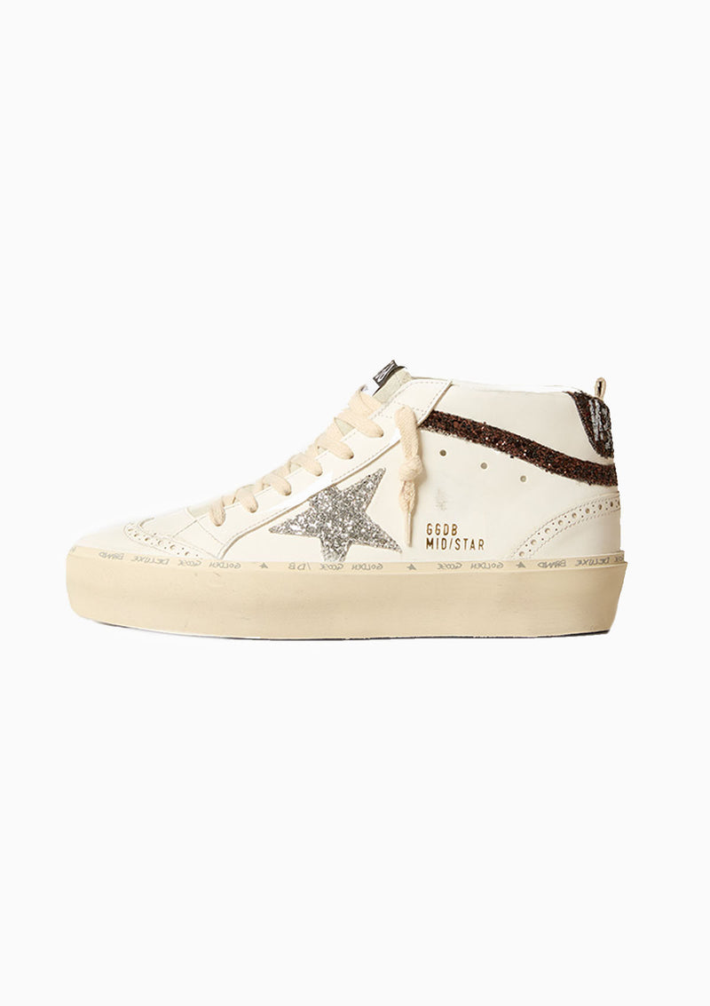 Hi Mid Star Sneaker Leather Glitter Star Wave Suede Tongue | White/Silver/Brown