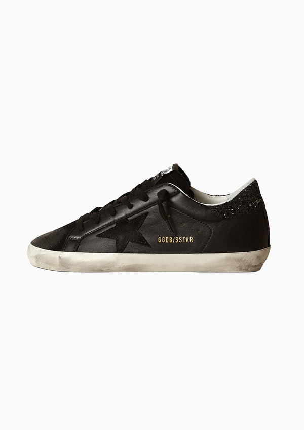 Superstar Sneaker Nappa Leather Suede Toe Glitter Heel | Black