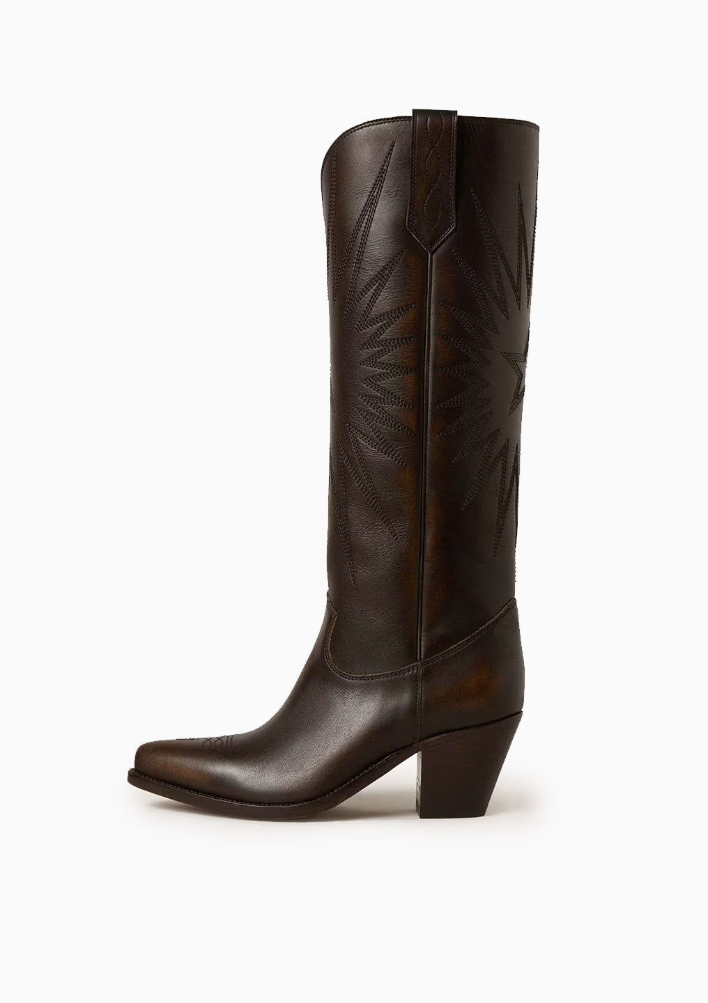 Wish Star Embroidered Star Leather Boot | Dark Brown
