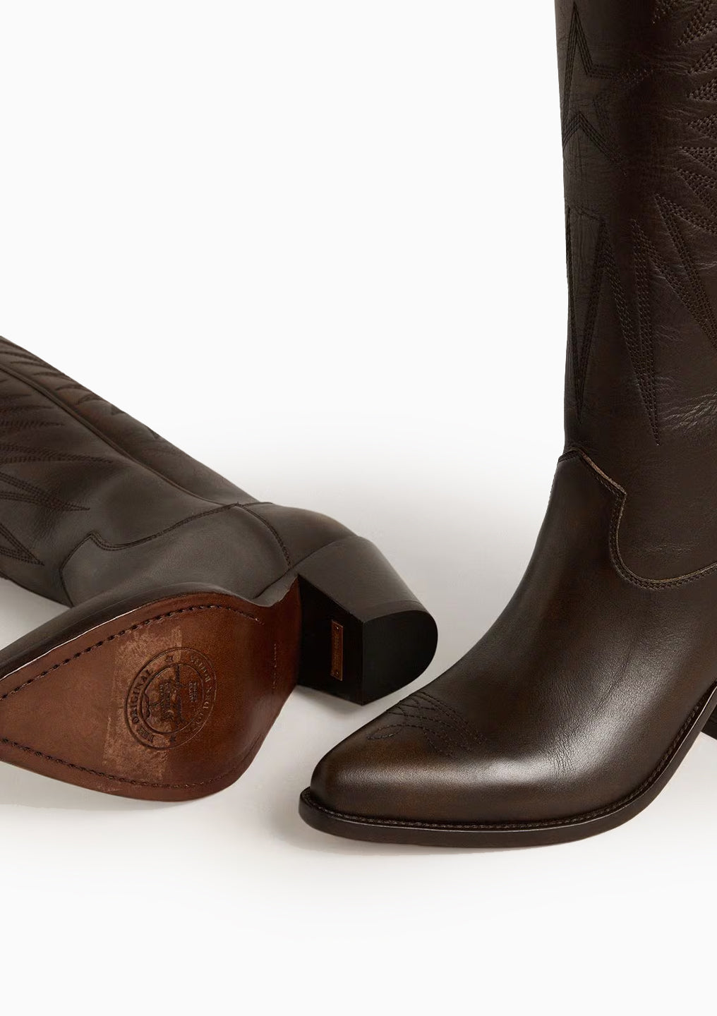 Wish Star Embroidered Star Leather Boot | Dark Brown