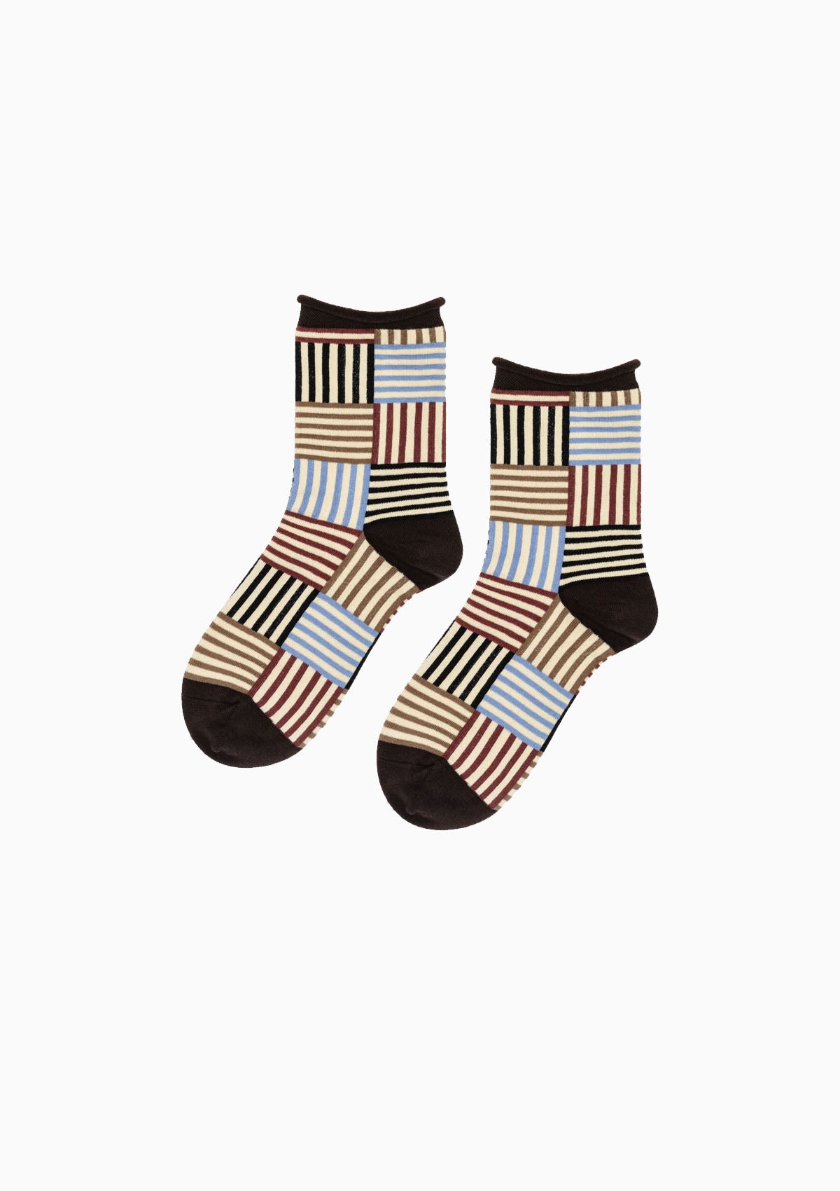 Striped Tile Crew Socks | Brown