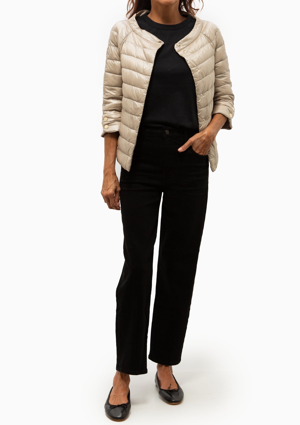 Classic Nylon Elsa 3/4 Sleeve Jacket | Champagne