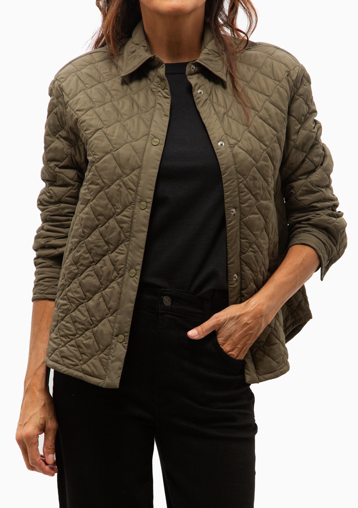 Ecoage Diamond Quilted Shirt Jacket | Olive Green
