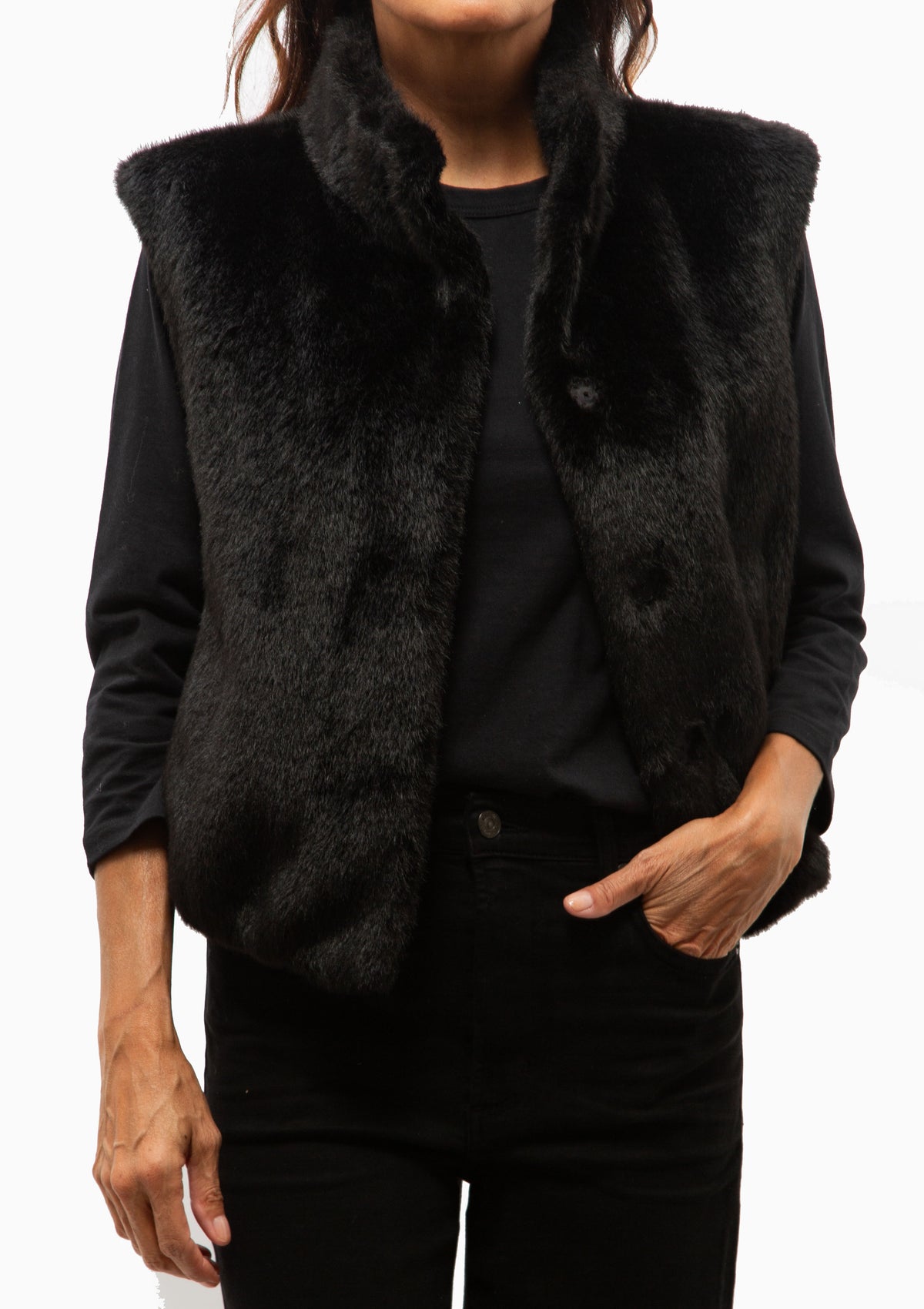 Faux Fur Vest | Black