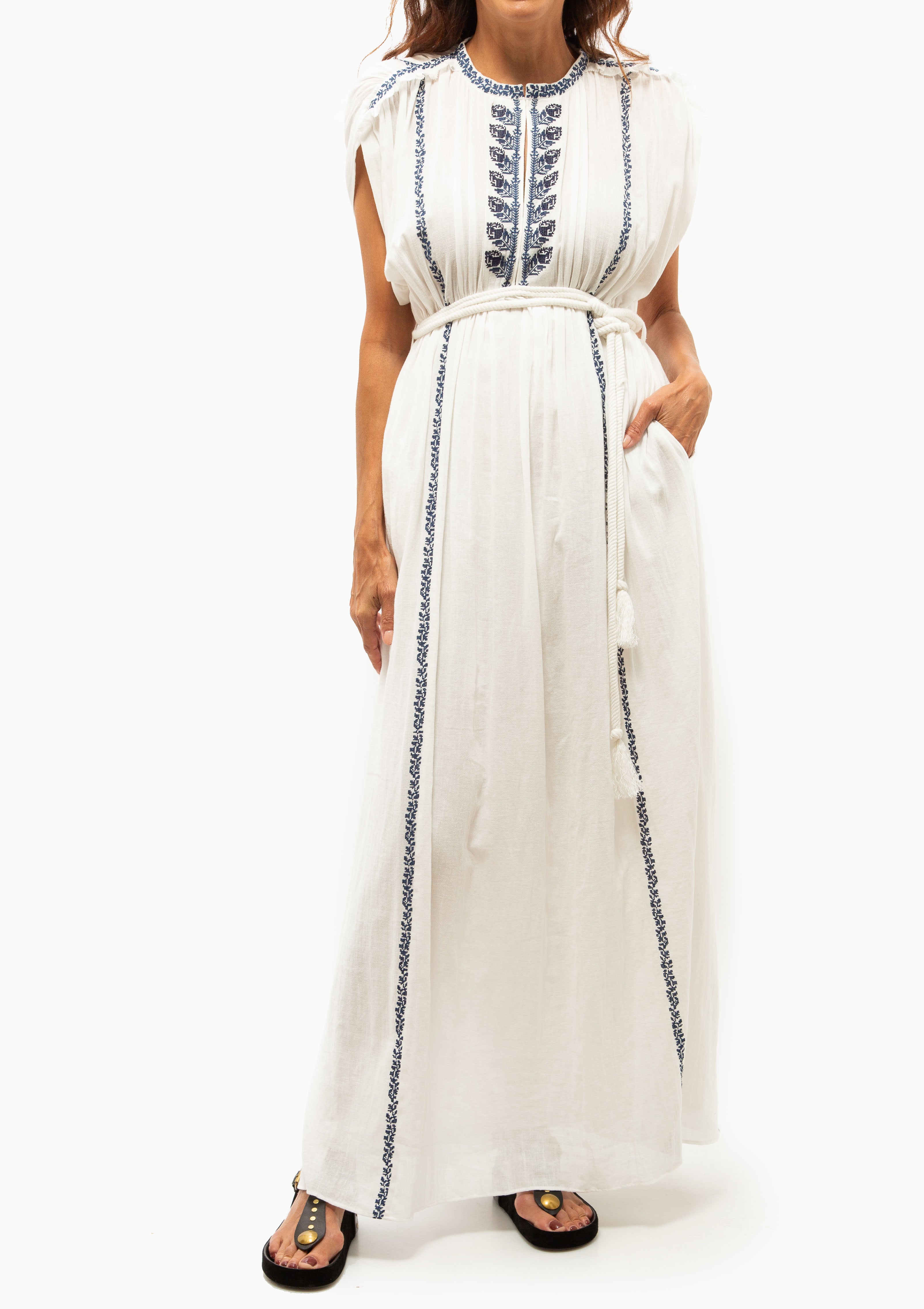 Liviane Dress | Ecru/Blue