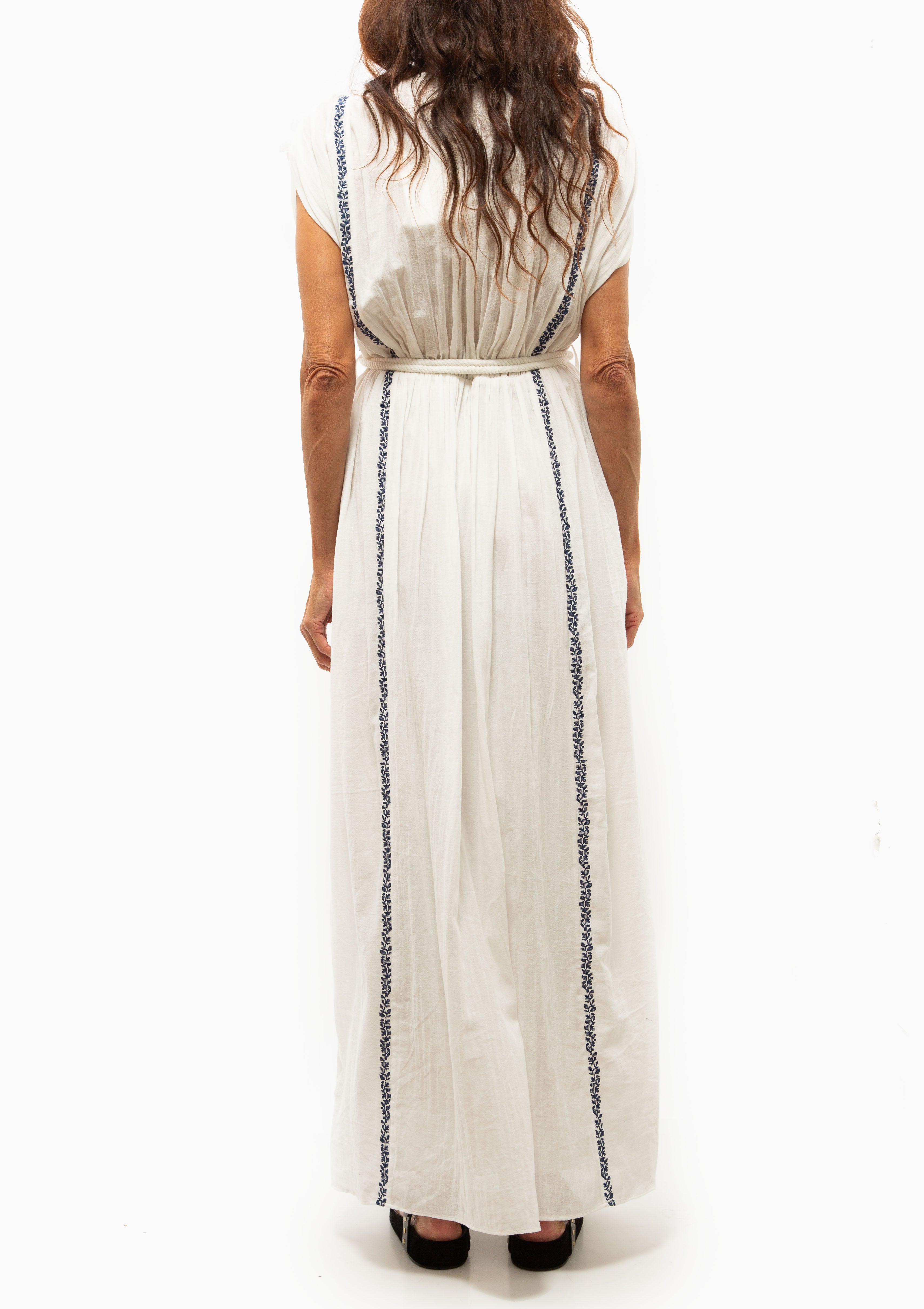 Liviane Dress | Ecru/Blue