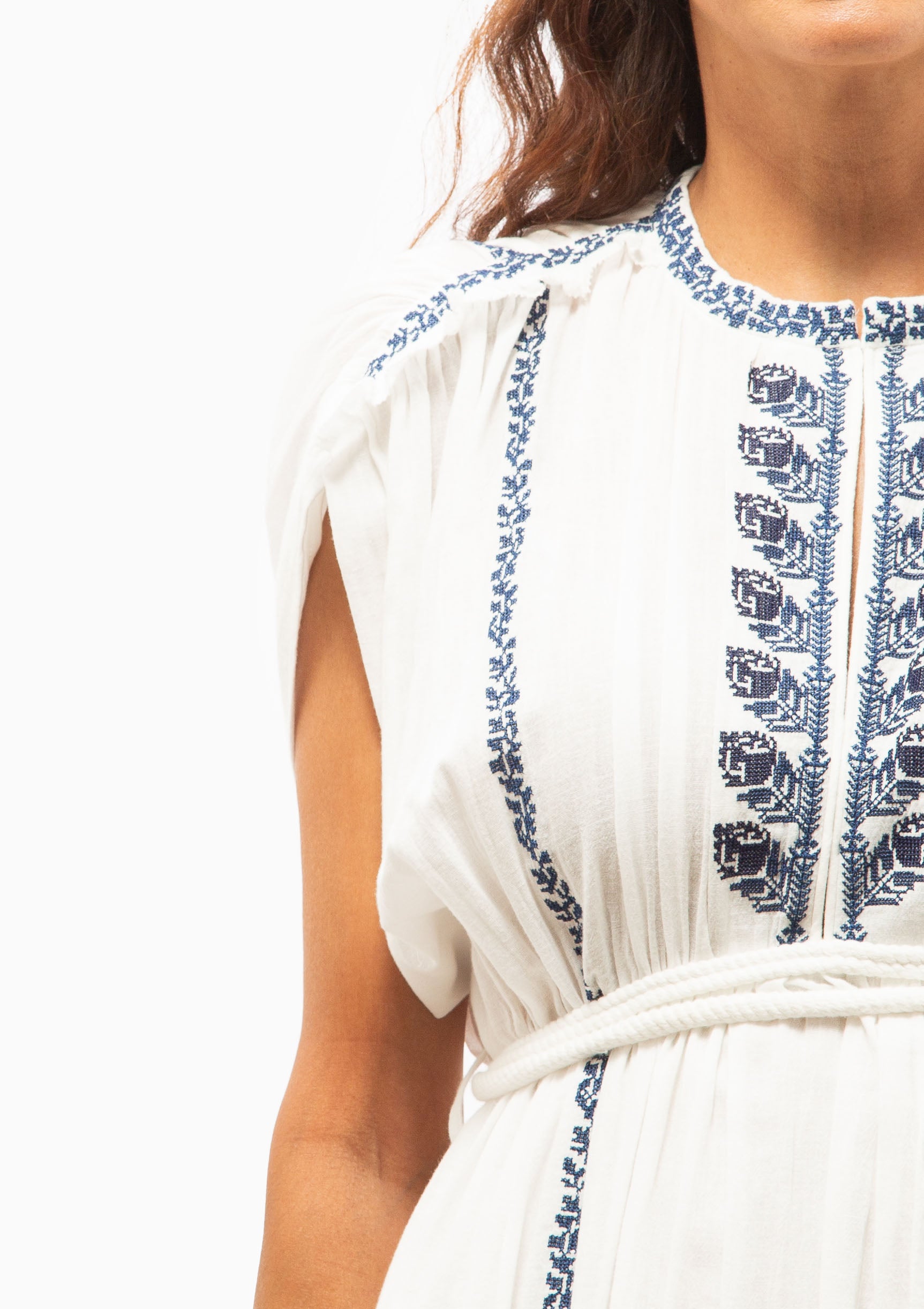 Liviane Dress | Ecru/Blue