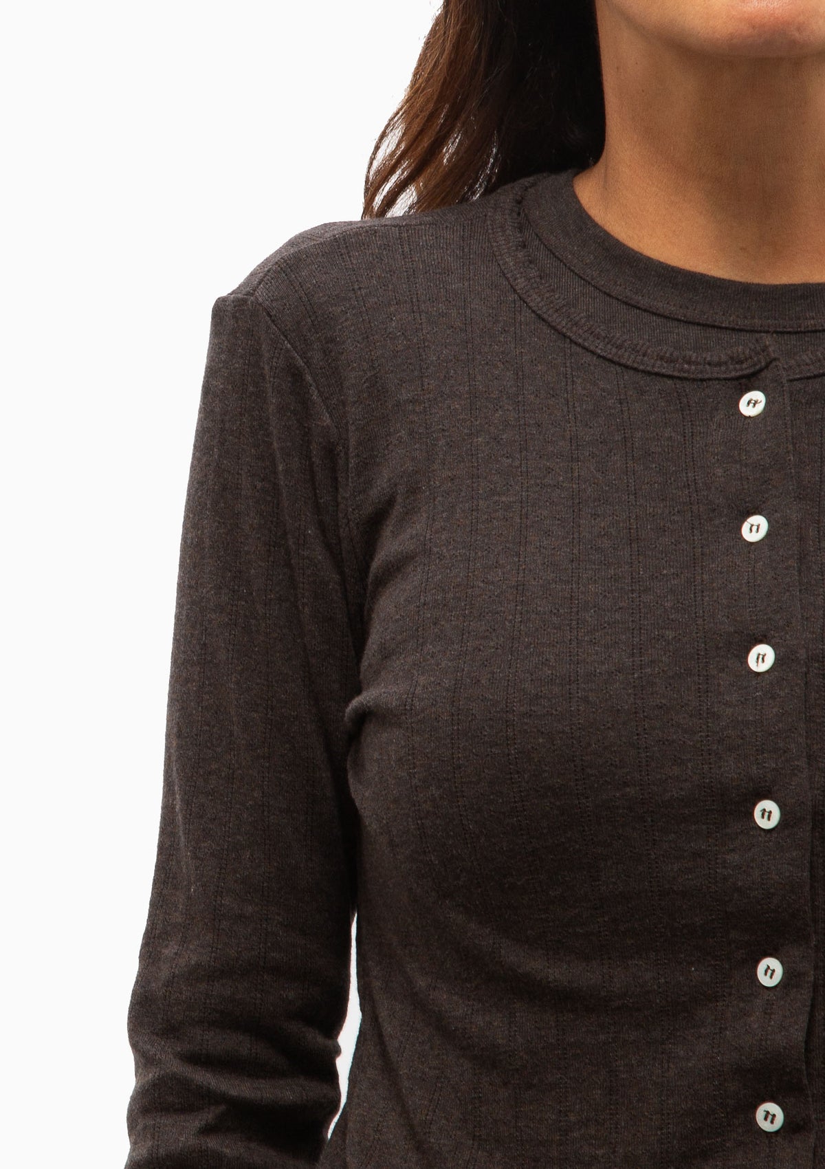 Pointelle Classic Cardigan II | Hickory Melange