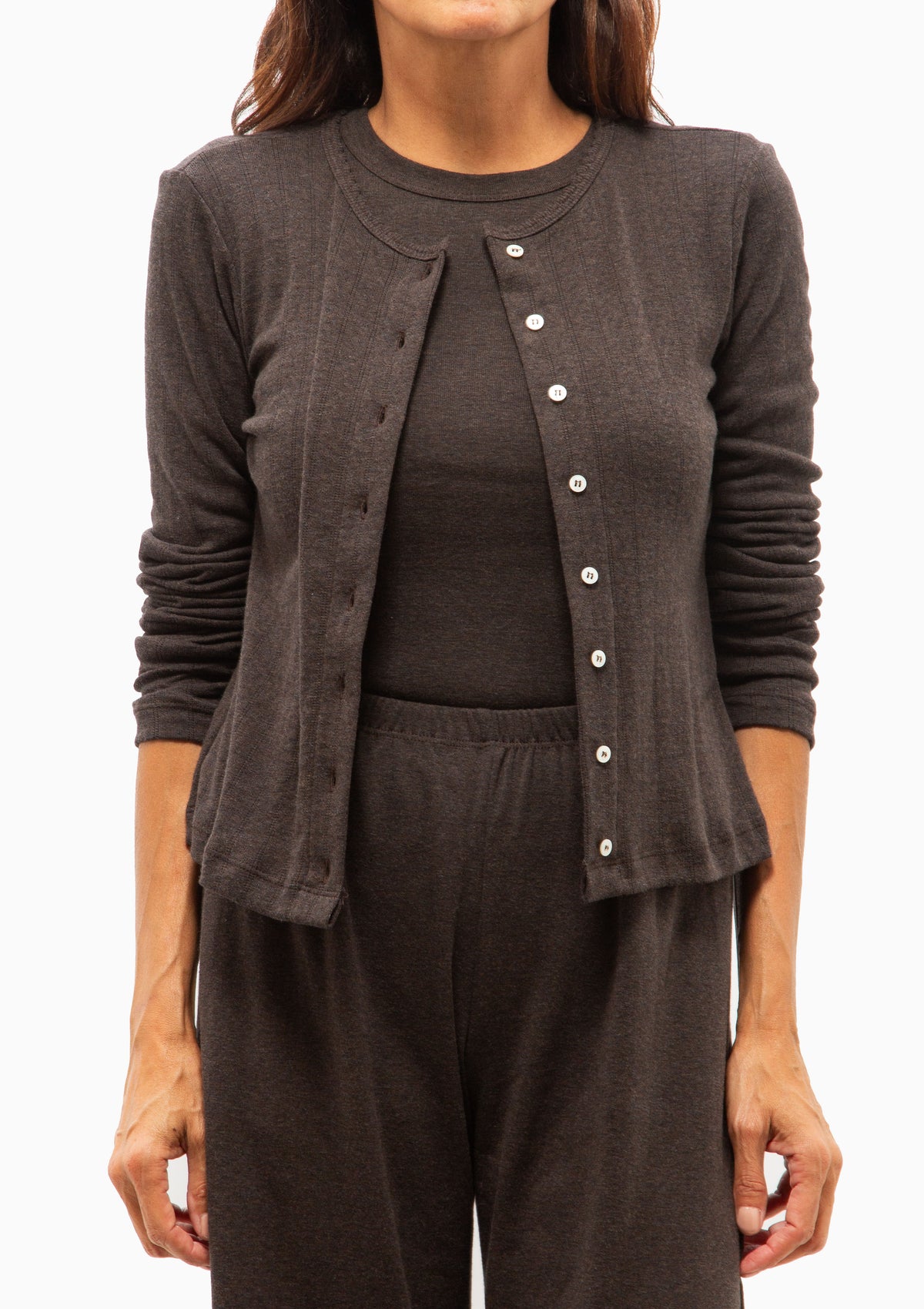 Pointelle Classic Cardigan II | Hickory Melange