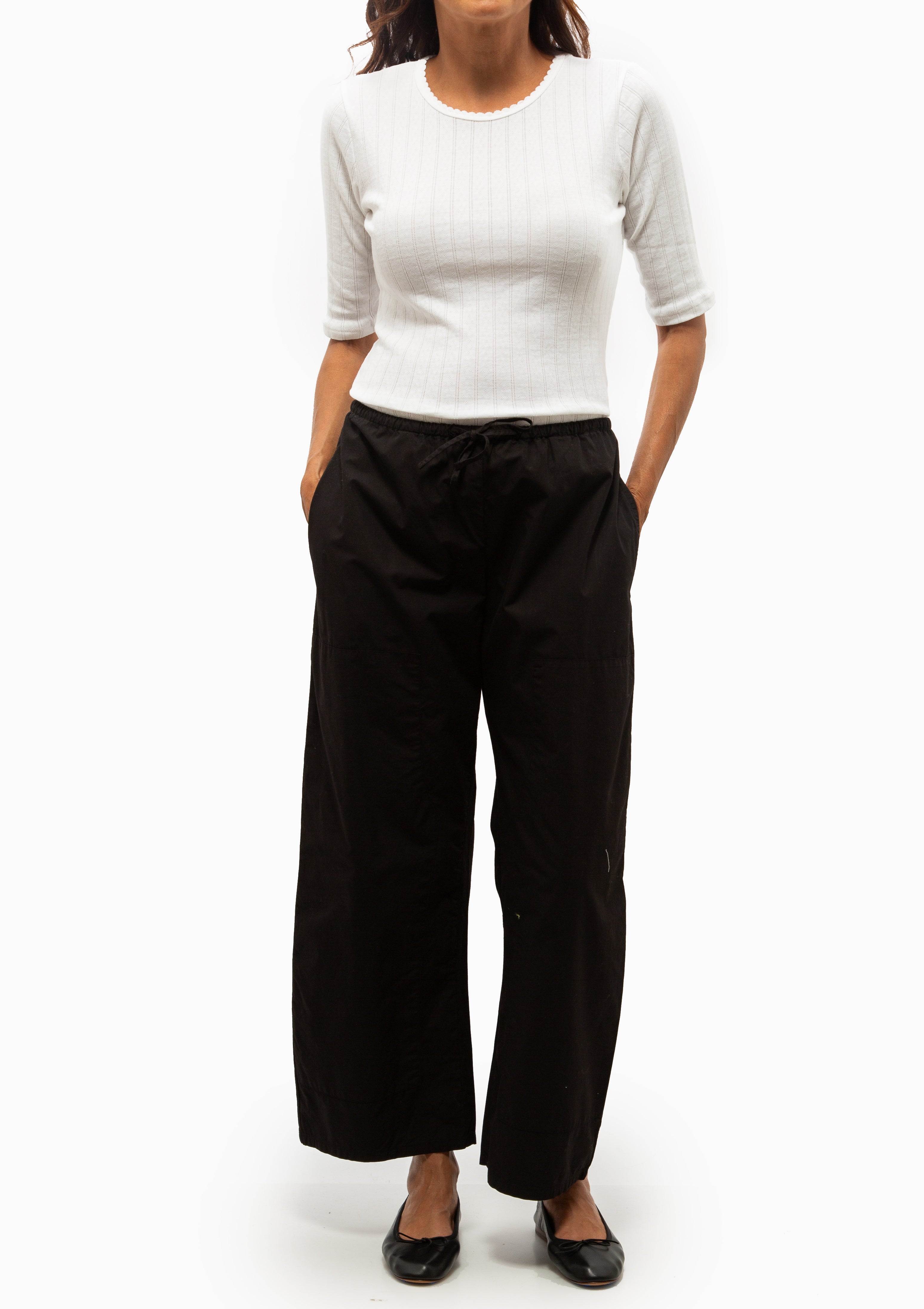 Pointelle Mid Sleeve Slim Fit Tee | White