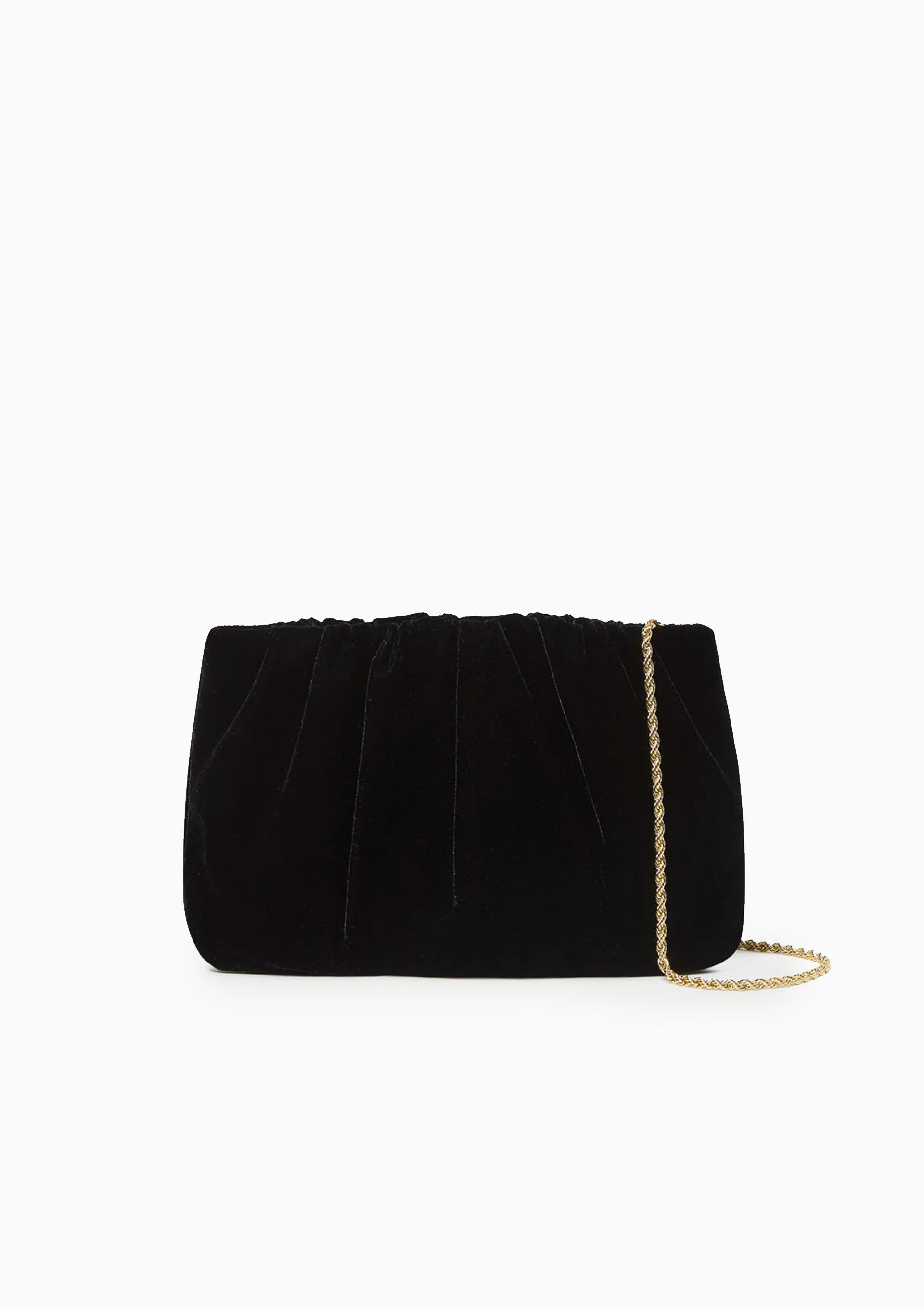 Serena Gathered Velvet Clutch | Black