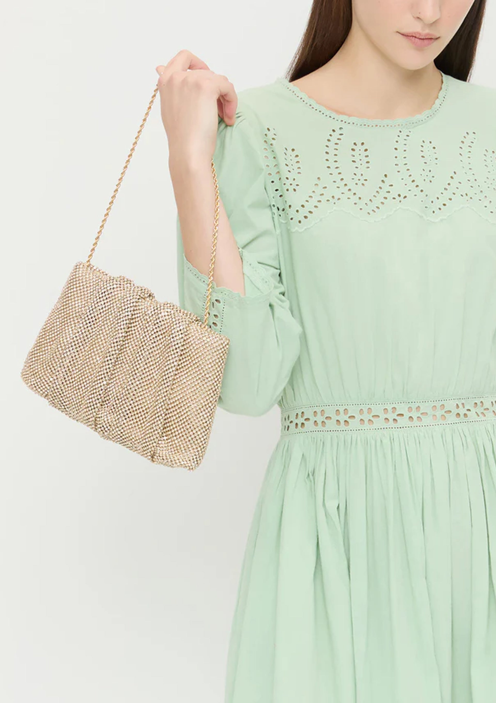 Serena Gathered Clutch | Gold Diamante