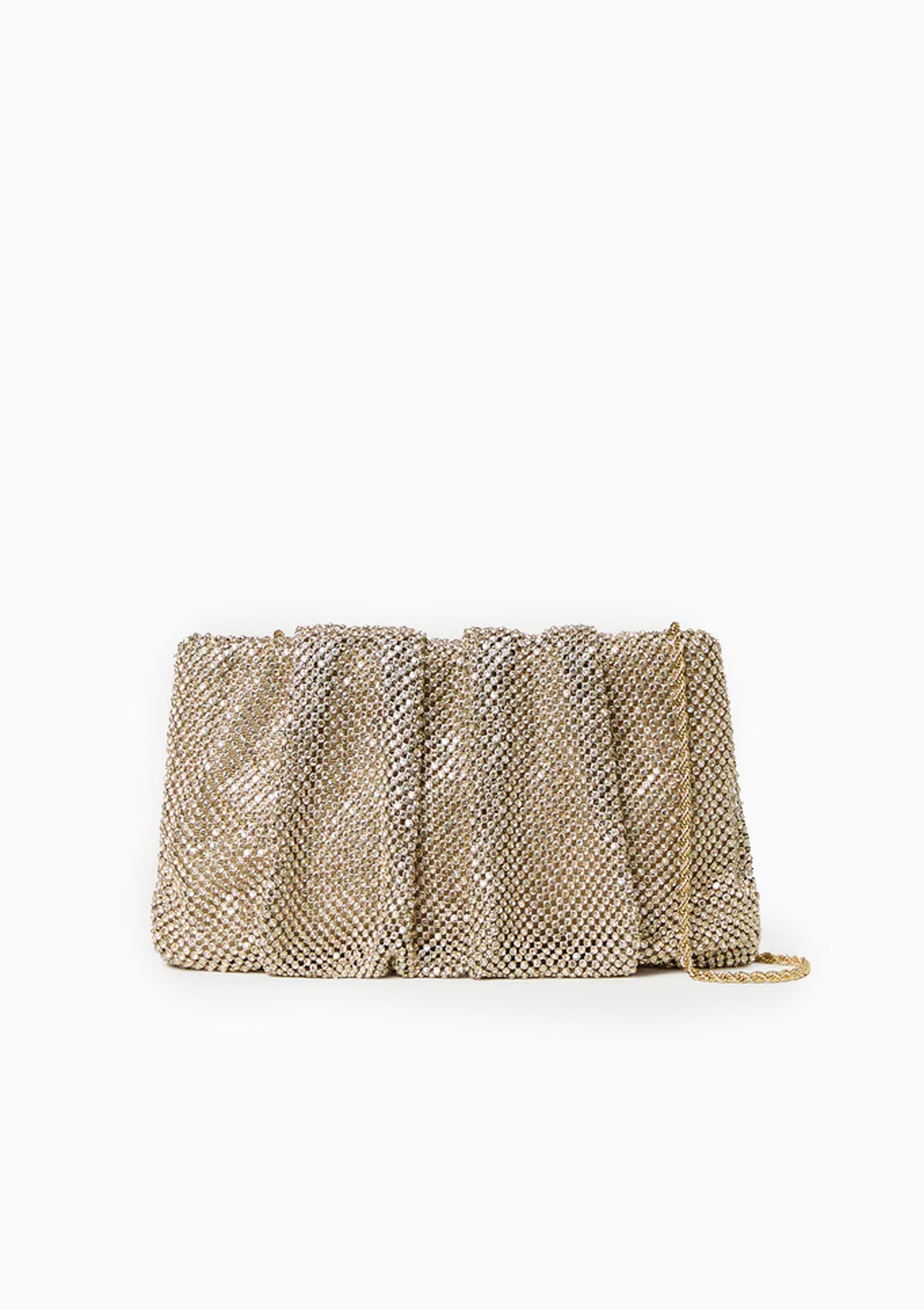 Serena Gathered Clutch | Gold Diamante