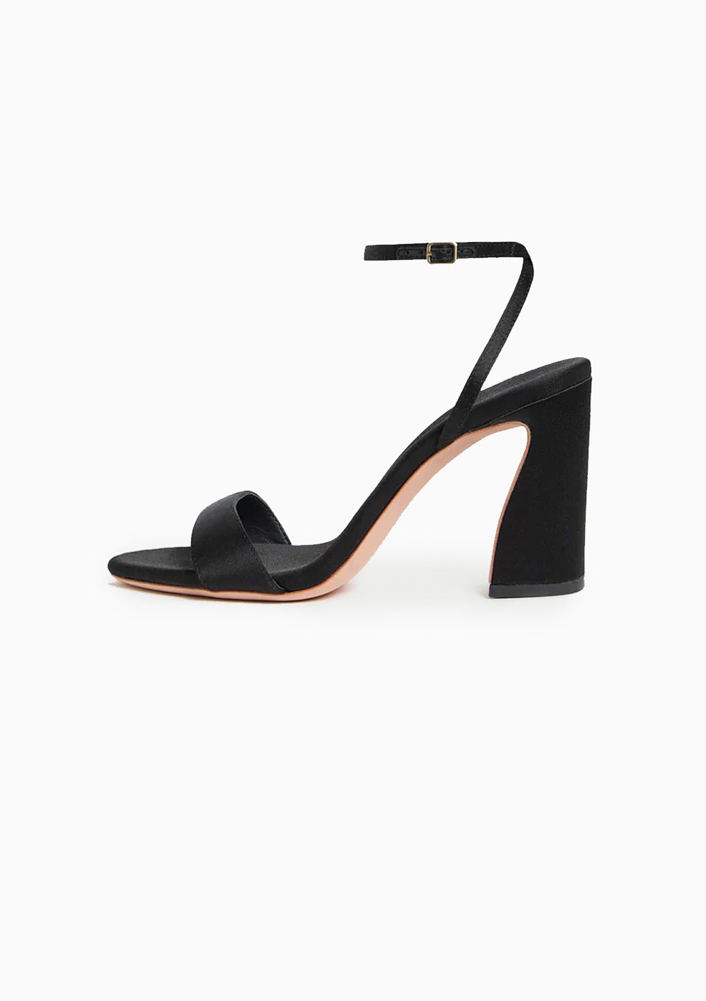 Malia Curved-Heel Sandal | Black Satin