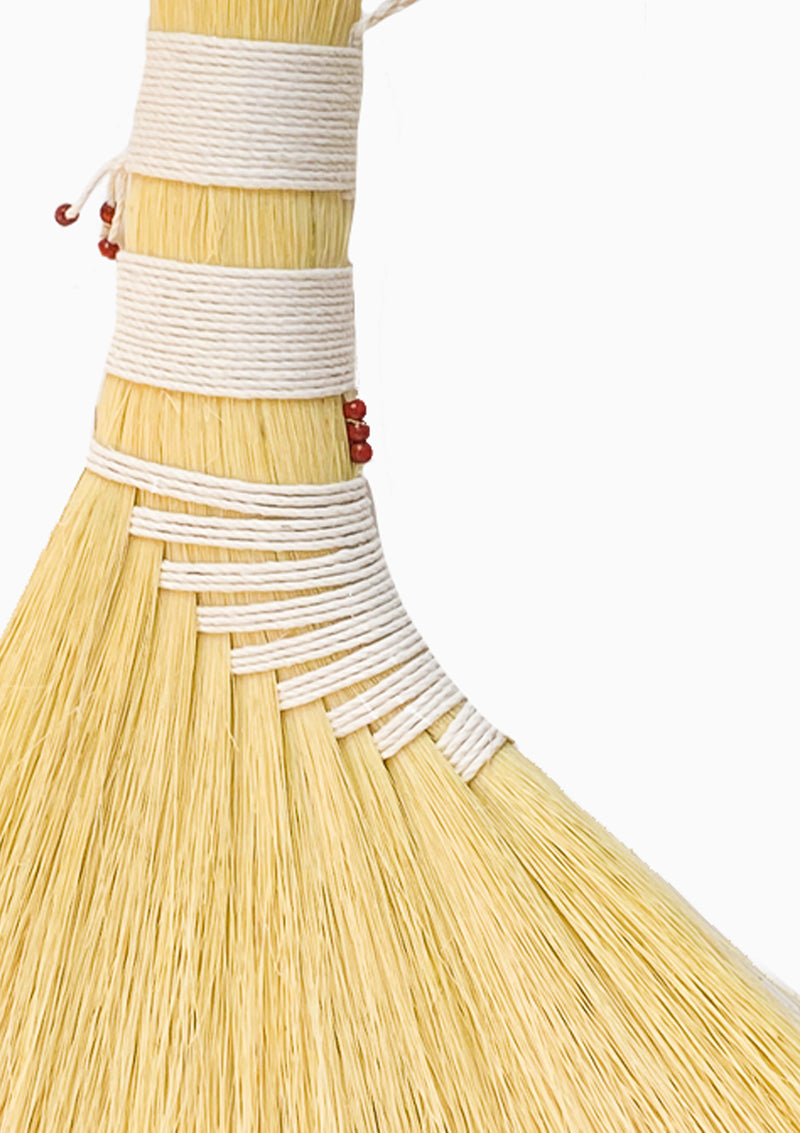 Large Turkey Wing Agave Broom | White/Red Beads