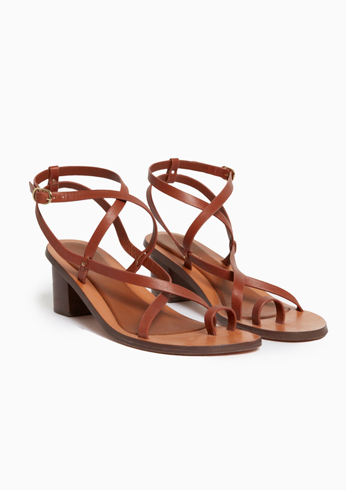 Leather Heeled Sandals 55mm | Cognac