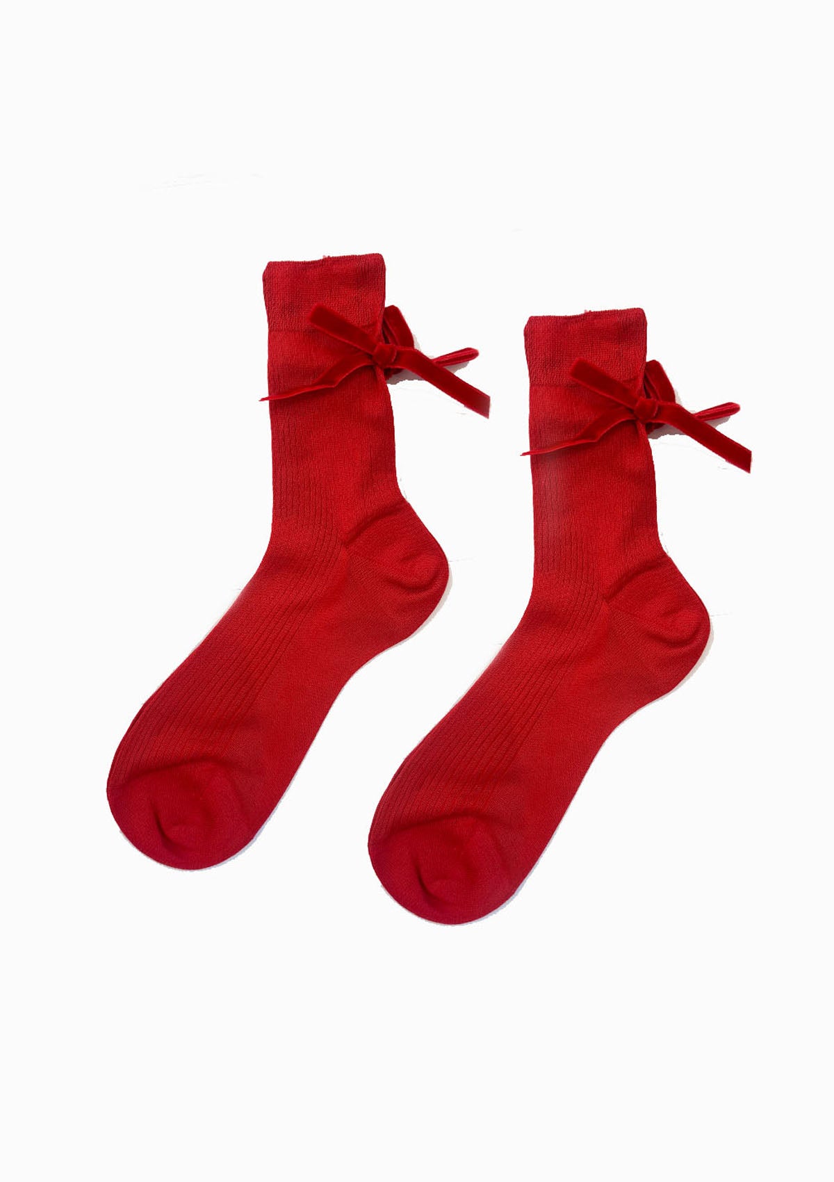 One Ribbed Velvet Bow Socks | Red