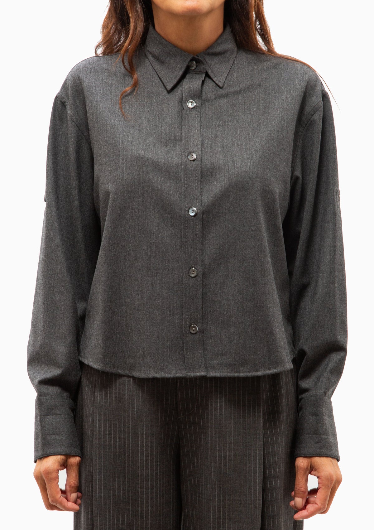 Button Sleeve Crop Shirt | Charcoal