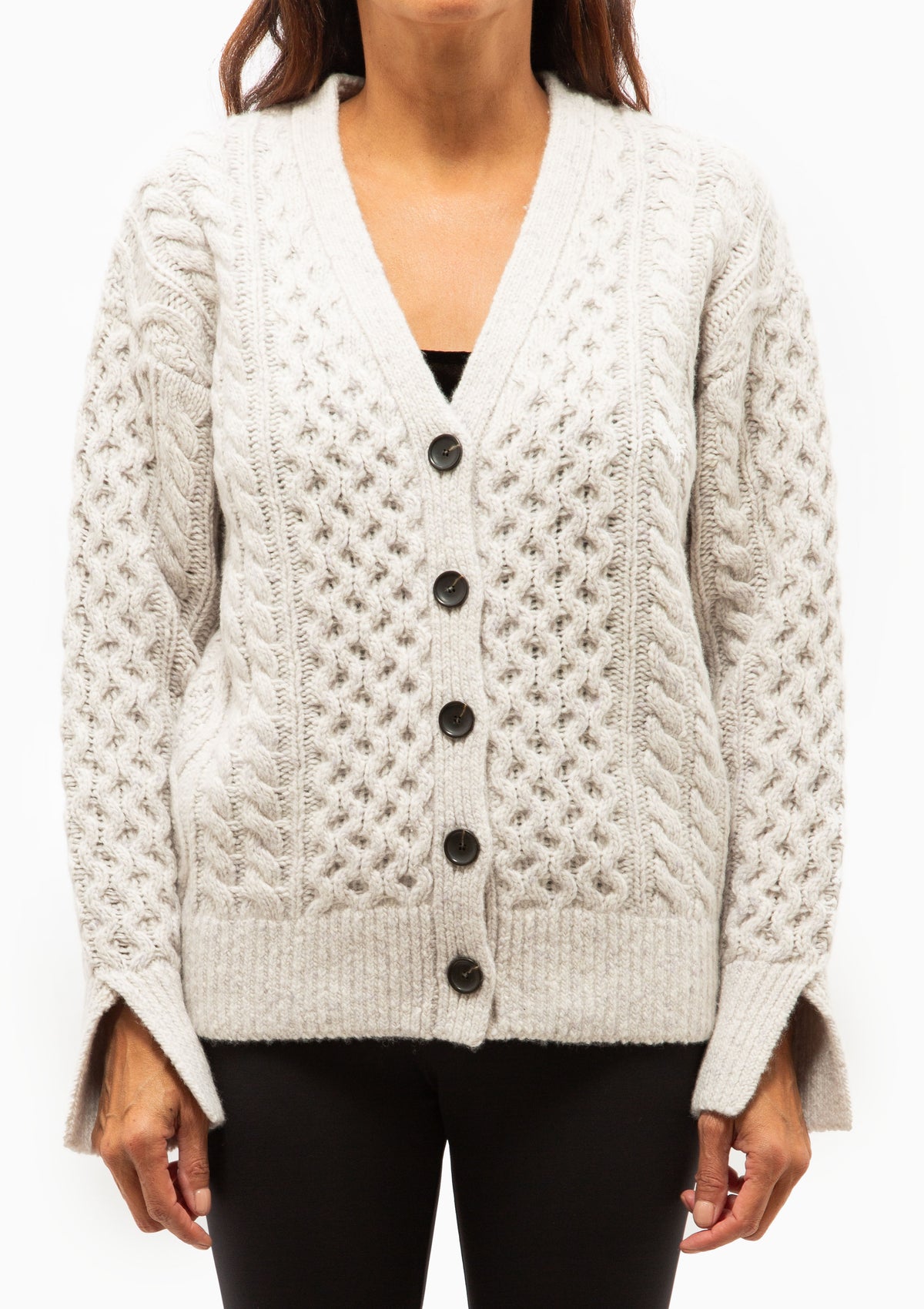 Tear Drop Aran Cardigan | Pearl