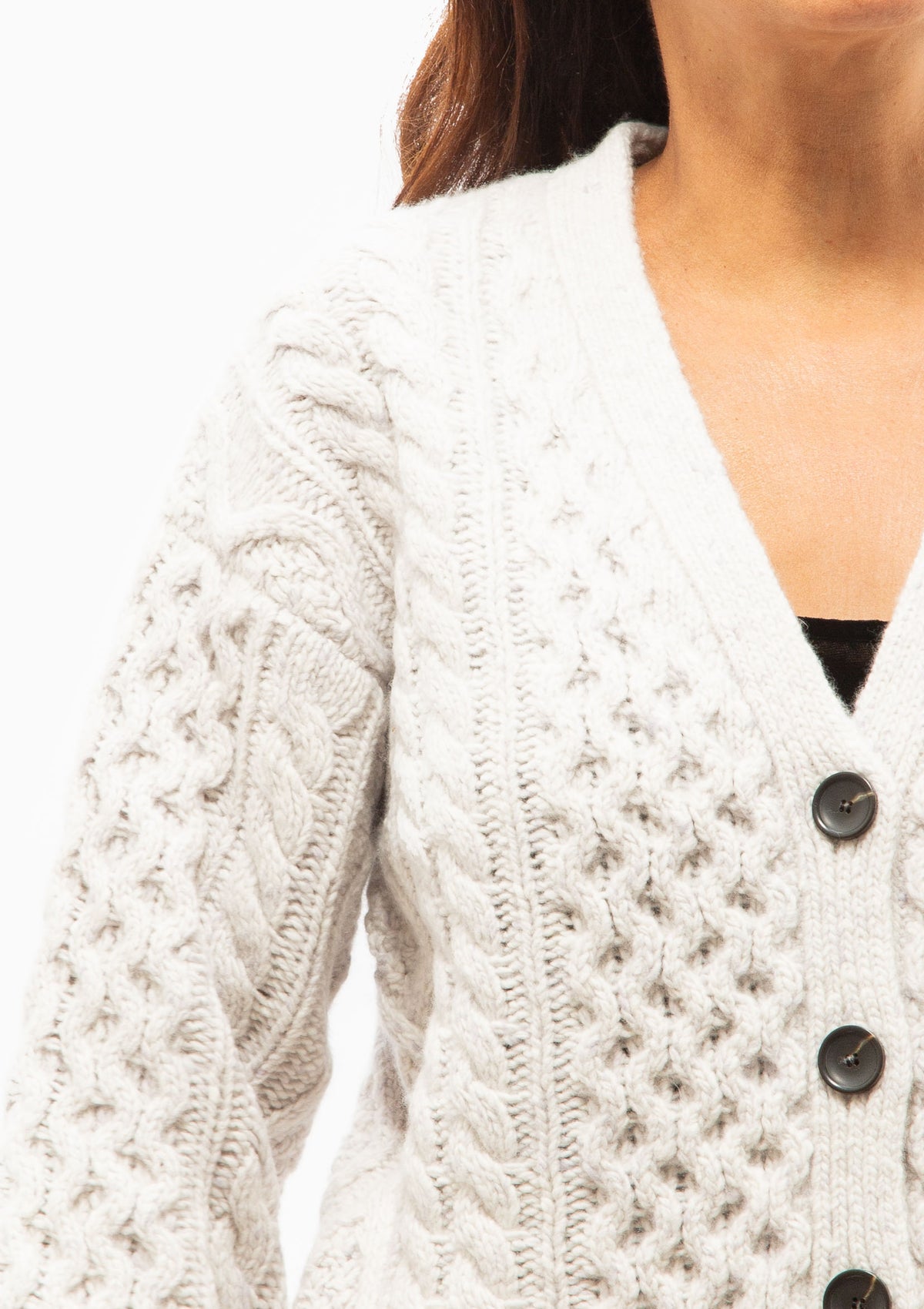 Tear Drop Aran Cardigan | Pearl